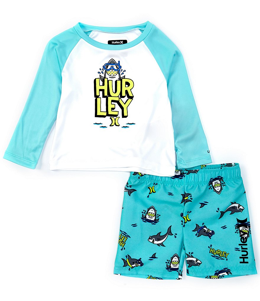 Hurley Baby Boys 12-24 Months Long-Sleeve UPF 50+ Tee & Supersuede Shorts Swim Set