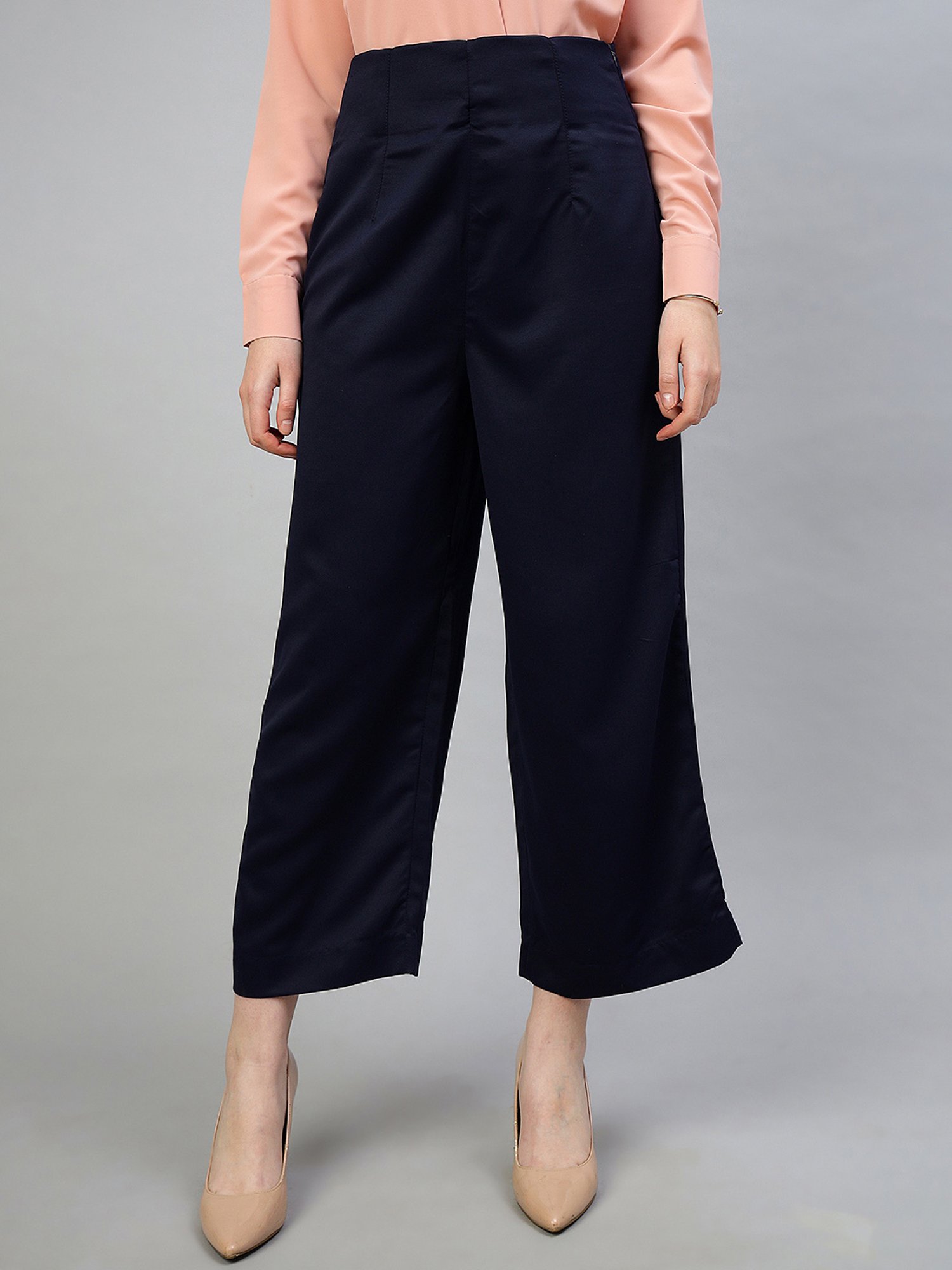 FITHUB Navy Relaxed Fit High Rise Trousers