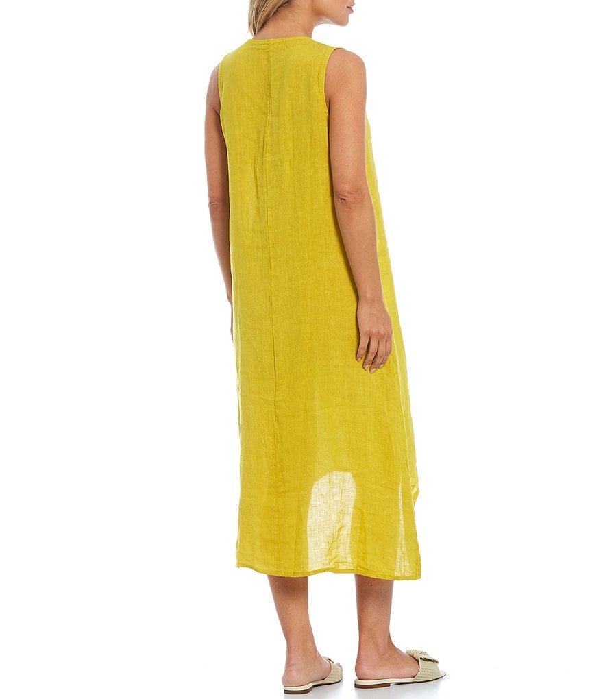 M Made in Italy Sleeveless Linen Hi-Low Dress