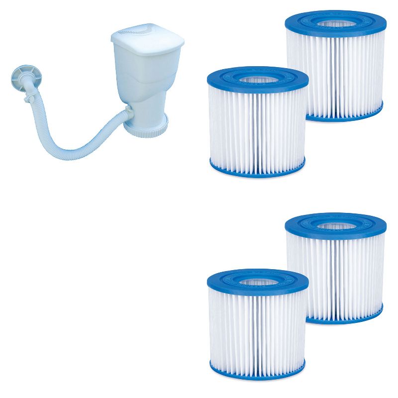 Summer Waves 600 Gallon SkimmerPlus Swimming Pool Filter Pump and 4-Pack of Replacement Type D Filter Cartridges