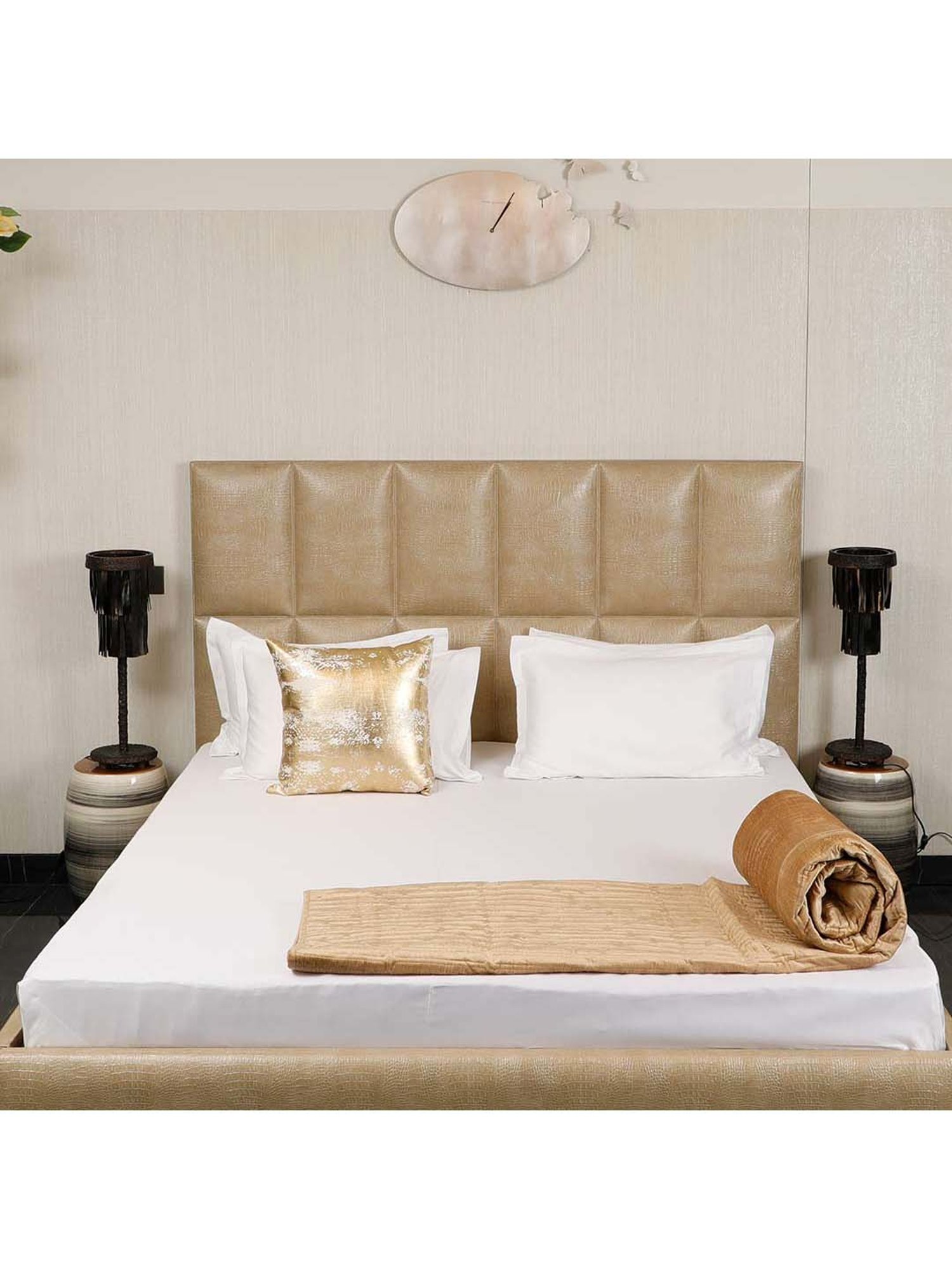 Living Roots Printed Grey 300 TC Cotton Single Diwan - Set of 8