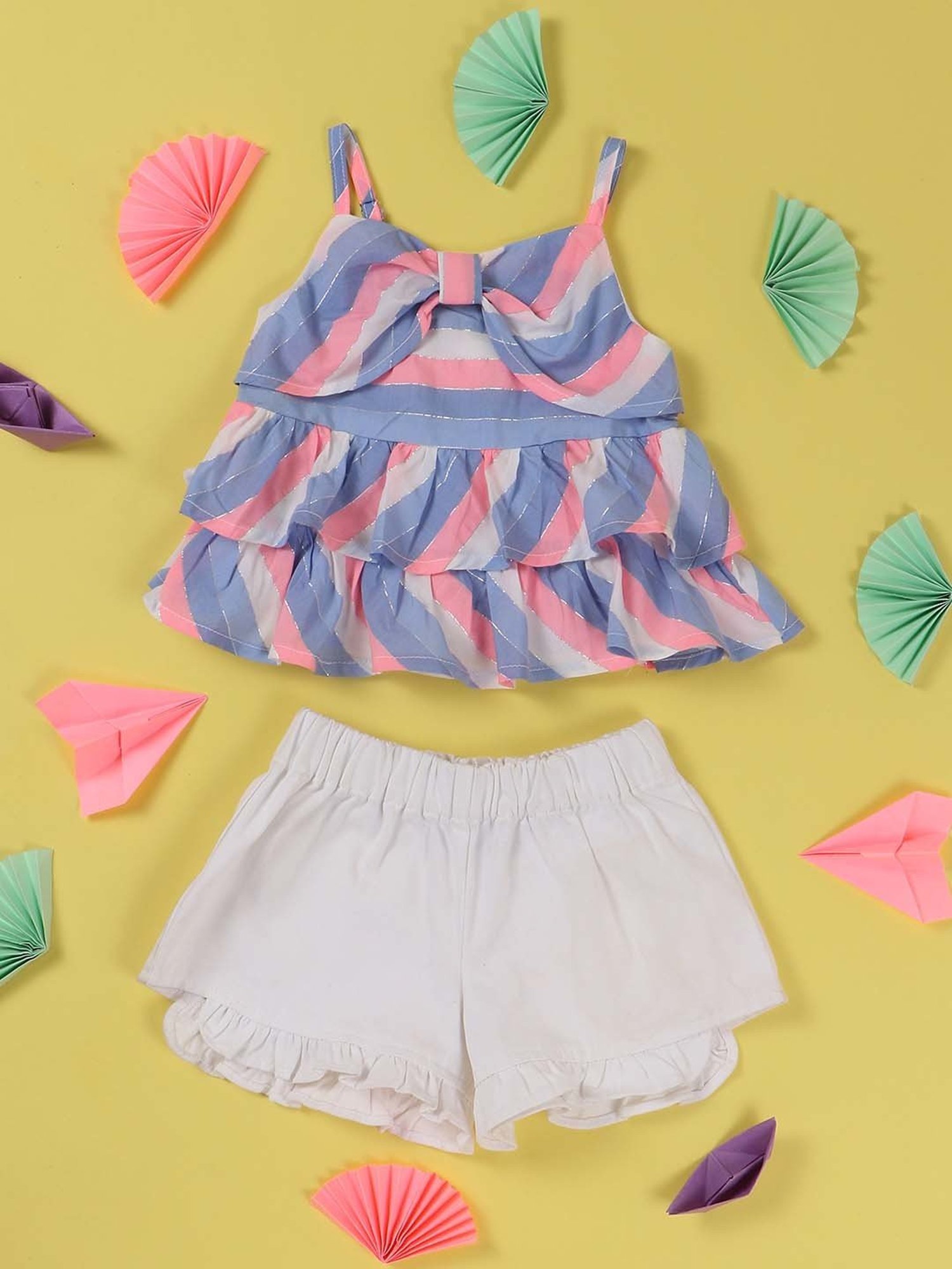 Nauti Nati Kids Multicolor Striped Top with Shorts