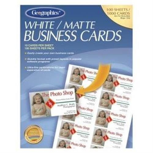 Geographics 46102 Business Card For Inkjet, Laser Print - 3.50" x 2" - Recycled - Matte - 100 / Pack - White