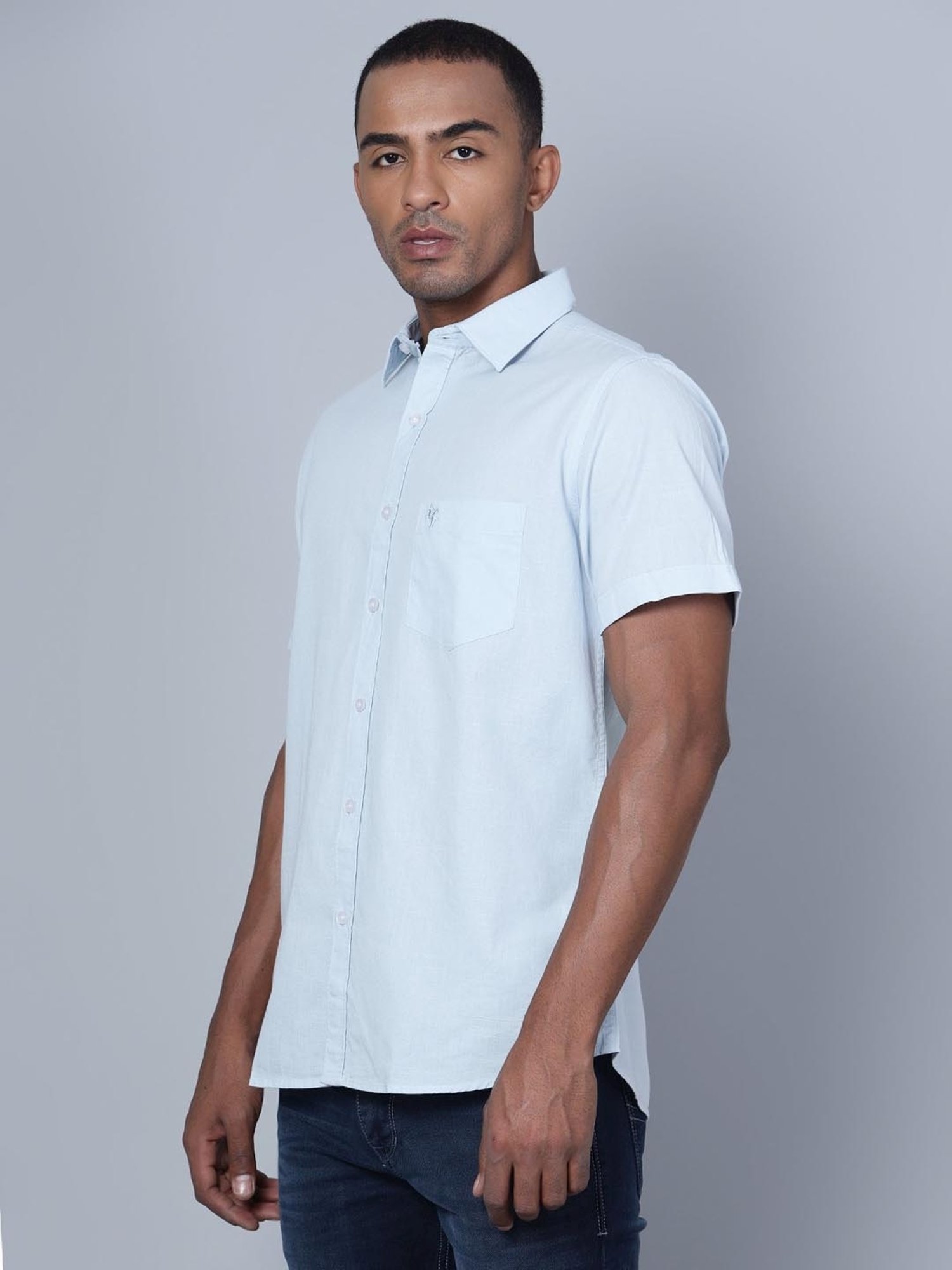 Cantabil Sky Blue Cotton Regular Fit Shirt