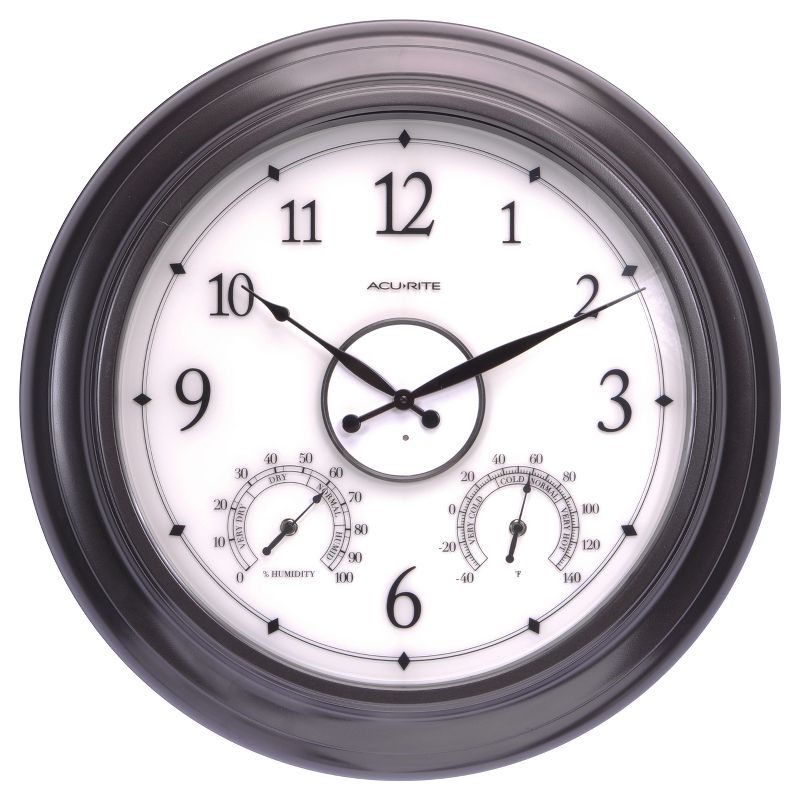 24" Metal Outdoor / Indoor Wall Clock with Illuminated Face, Thermometer and Humidity - Bronze Finish  - Acurite
