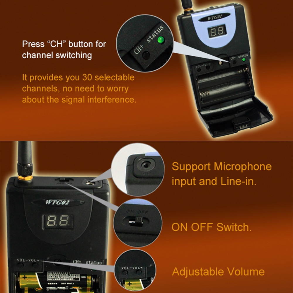 TP-WIRELESS 2.4GHz Wireless Audio Tour Guide Acoustic Transmission System Headset Microphone 1 Transmitter 1 Receiver with Lanyard