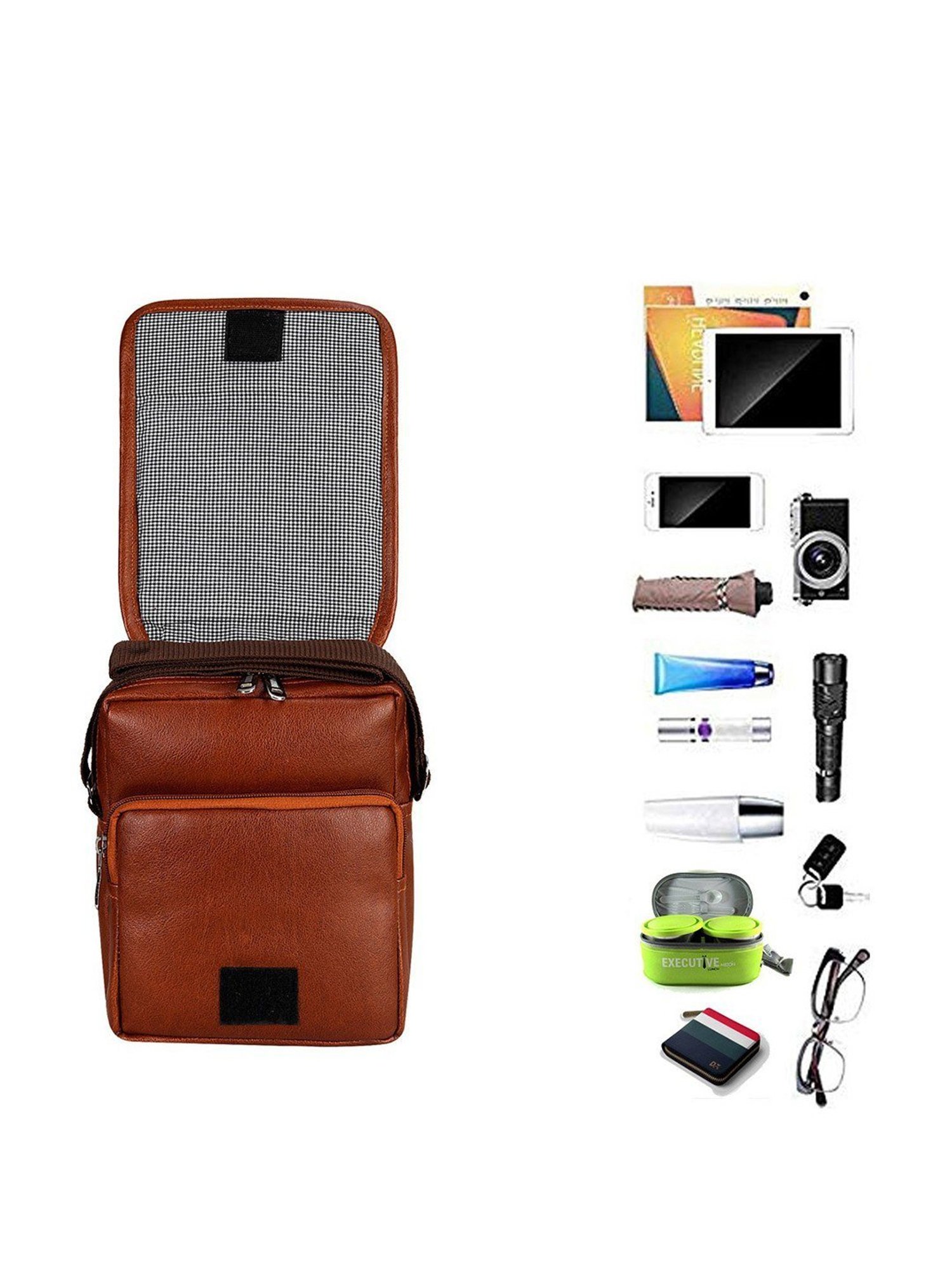 Leather World Tan Solid Medium Cross Body Bag