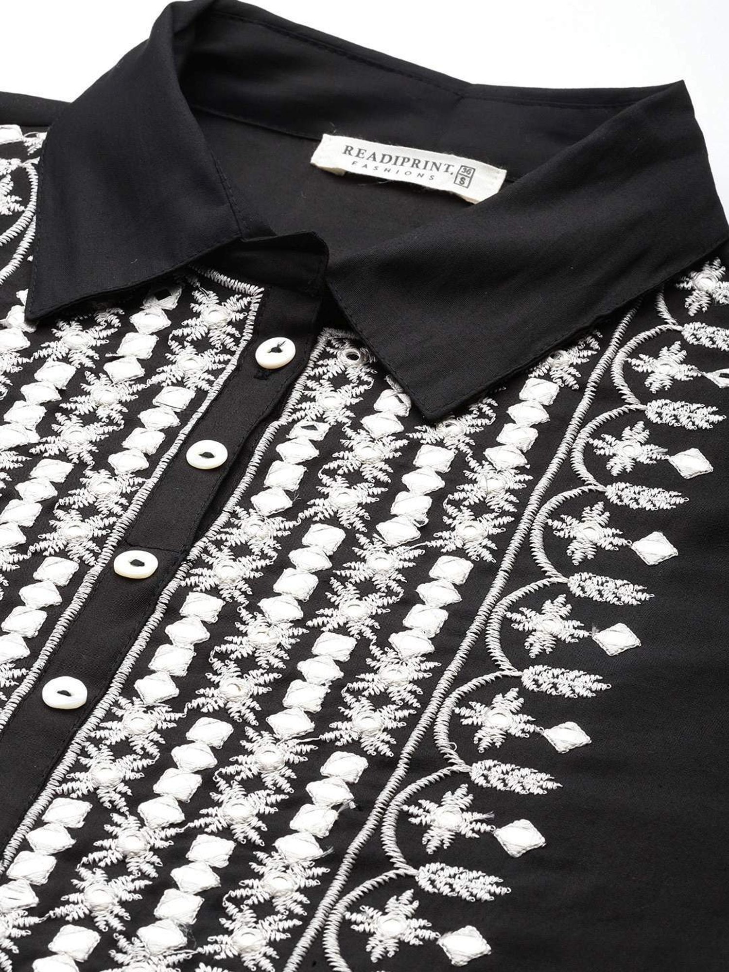 READIPRINT FASHIONS Black Embroidered Tunic Pant Set