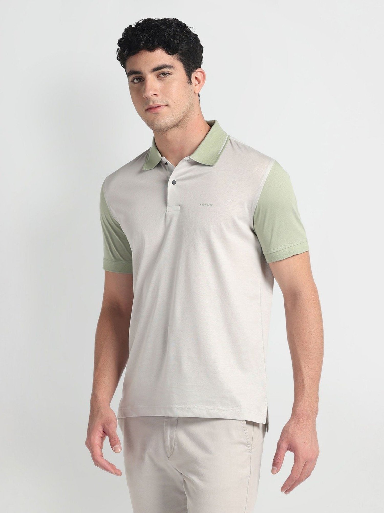 Arrow Newyork Grey Cotton Regular Fit Colour Block Polo T-Shirt