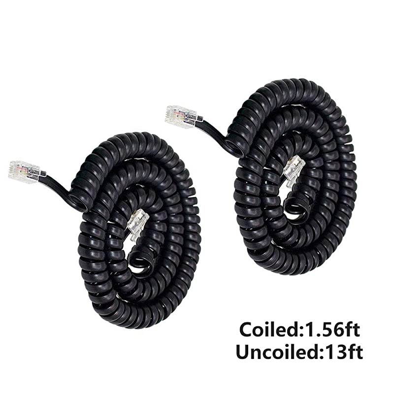 Telephone Phone Handset Cable Cord Coiled Length 156 to 13 Feet Uncoiled Landline Phone Handset Cable Cord RJ9RJ10RJ22 4P4CBlack2 PCS