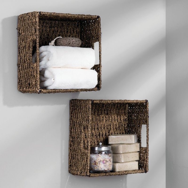 mDesign S Woven Seagrass Home Storage Basket for Cube Furniture, 4 Pack - Brown