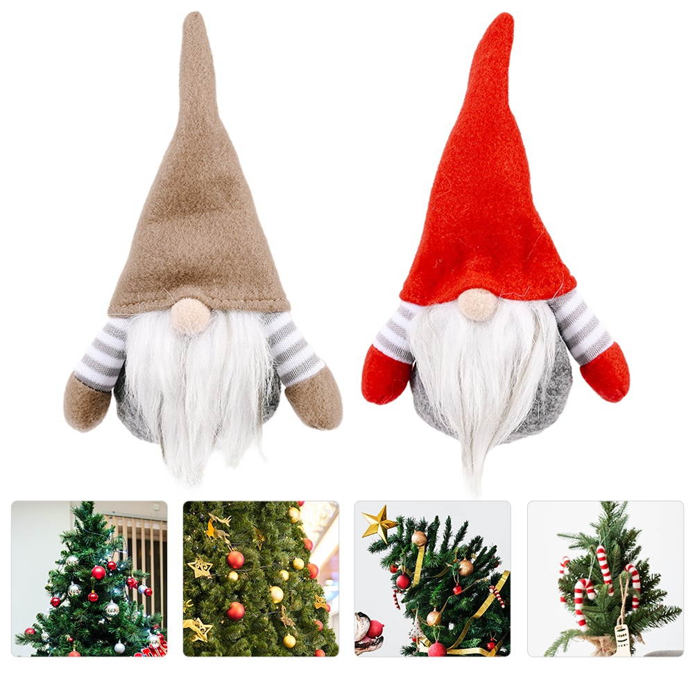 1 Set 2 Pcs Christmas Decorative Striped Gnome Doll Creative Gnome Tree Pendant