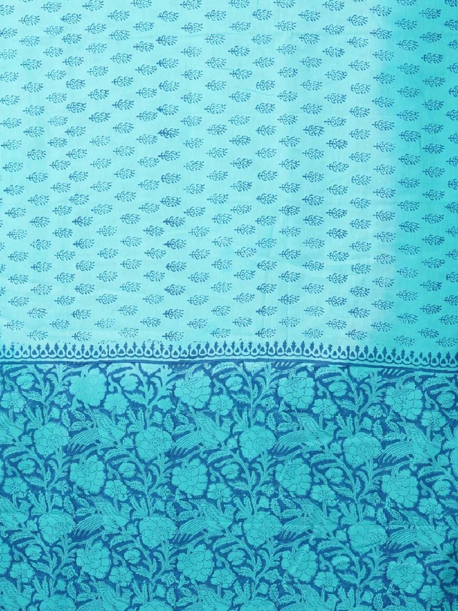 Unnati Silks Blue Cotton Printed Saree With Unstitched Blouse