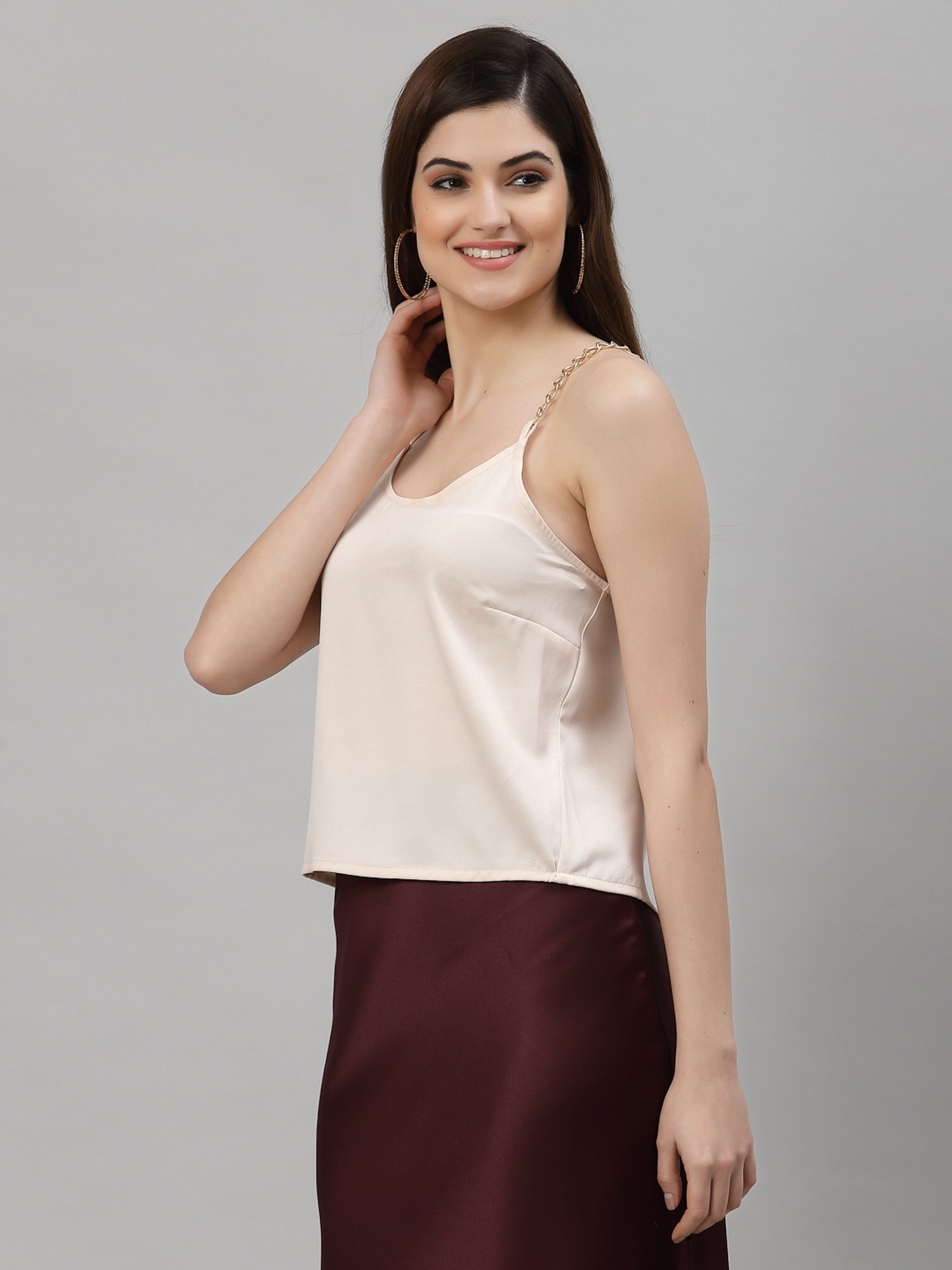 NEUDIS Cream Round Neck Spaghetti Top