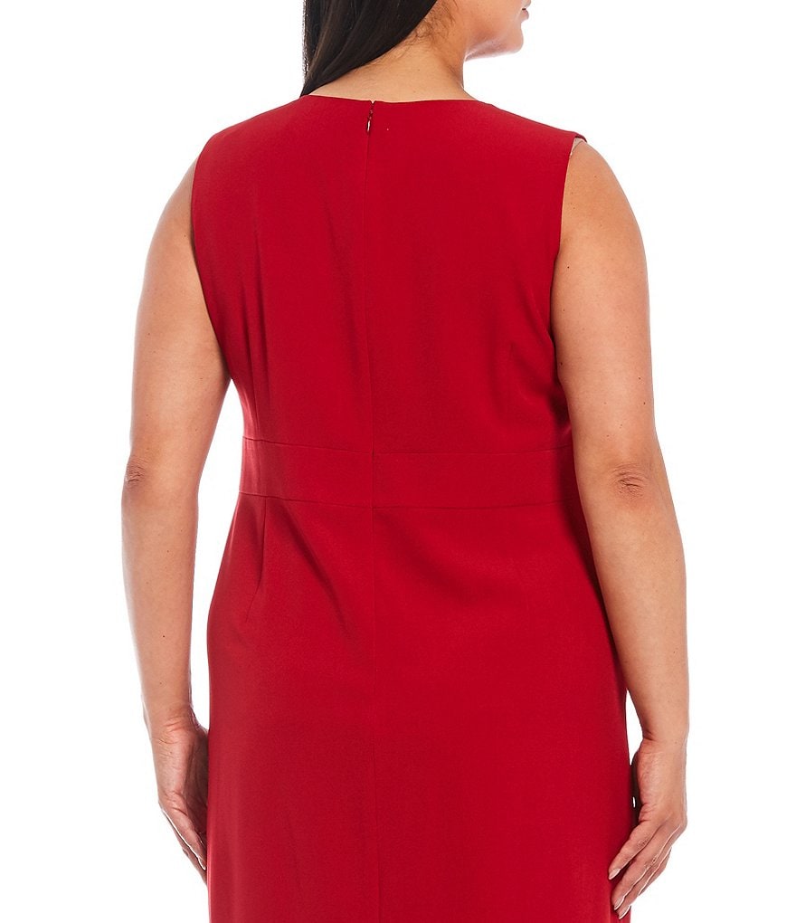 Jkara Plus V-Neck Short Sleeve Beaded Bodice Capelet Gown