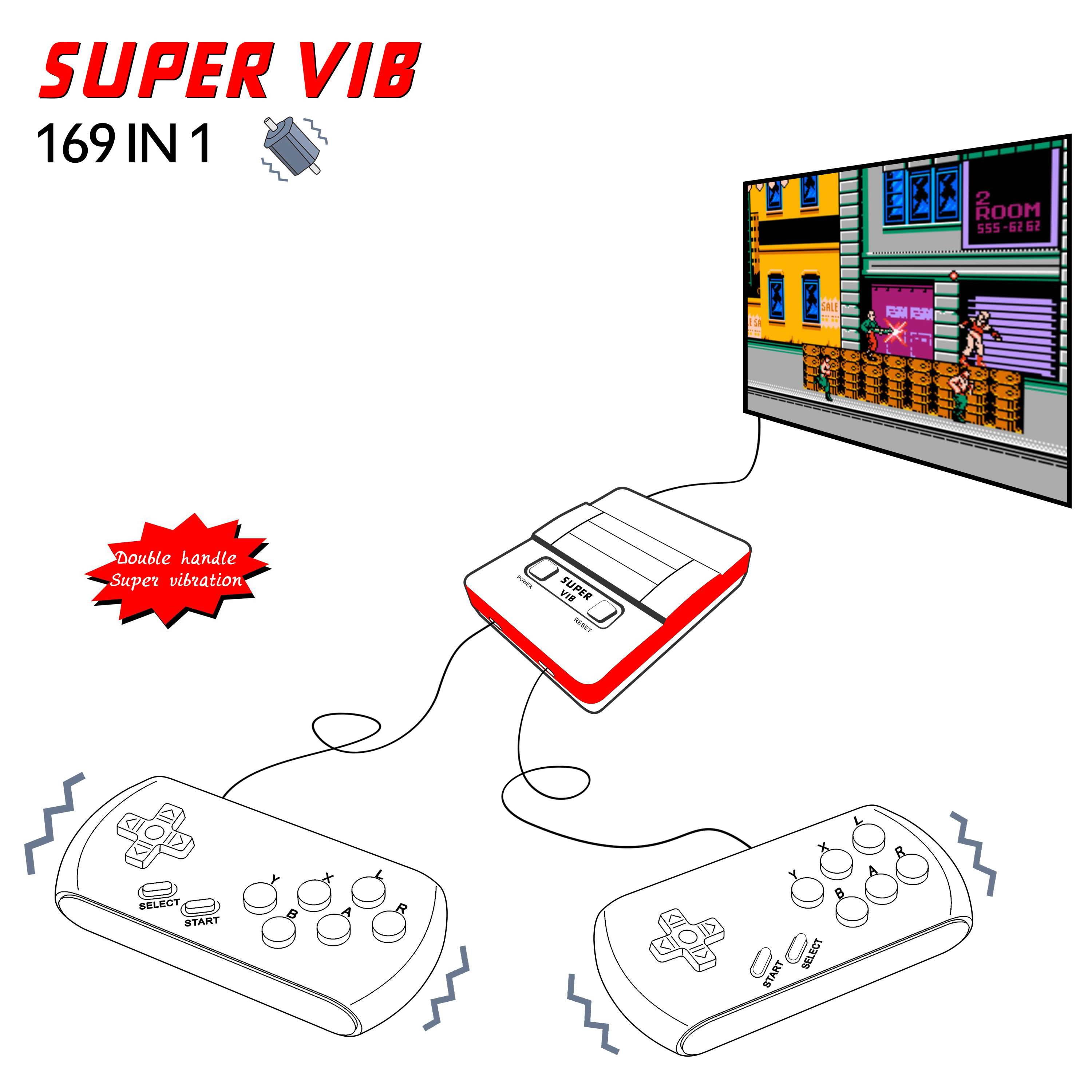 Super vib-tv vibrating handle SNES video game machine vibration game red and white machine FC home game machine (128M)