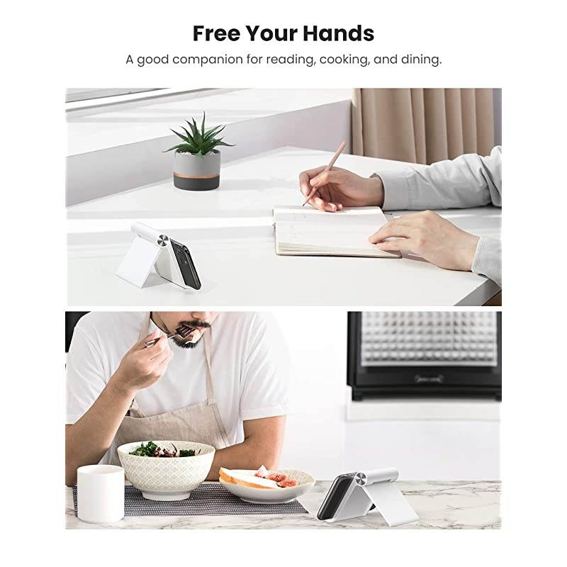 Cell Phone Stand Holder for Desk Adjustable Compatible for iPhone 12 Pro Max 11 SE XS XR 8 Plus 6 7 Samsung Galaxy Note20 S20 S10 S9 S8 Android Smartphone Mobile Phone Dock Foldable White