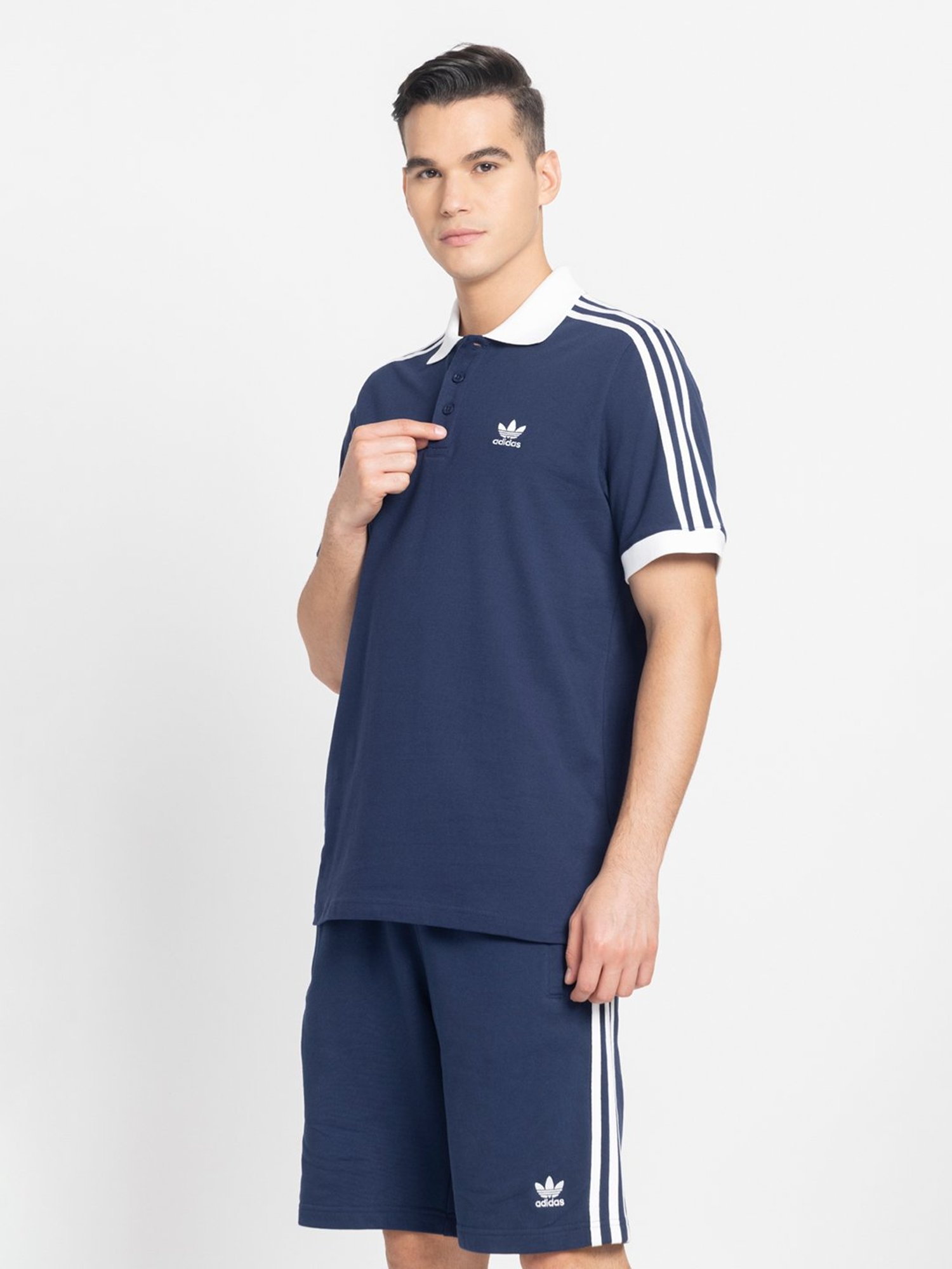 Adidas Originals Night Indigo Regular Fit 3 Striped Polo T-Shirt