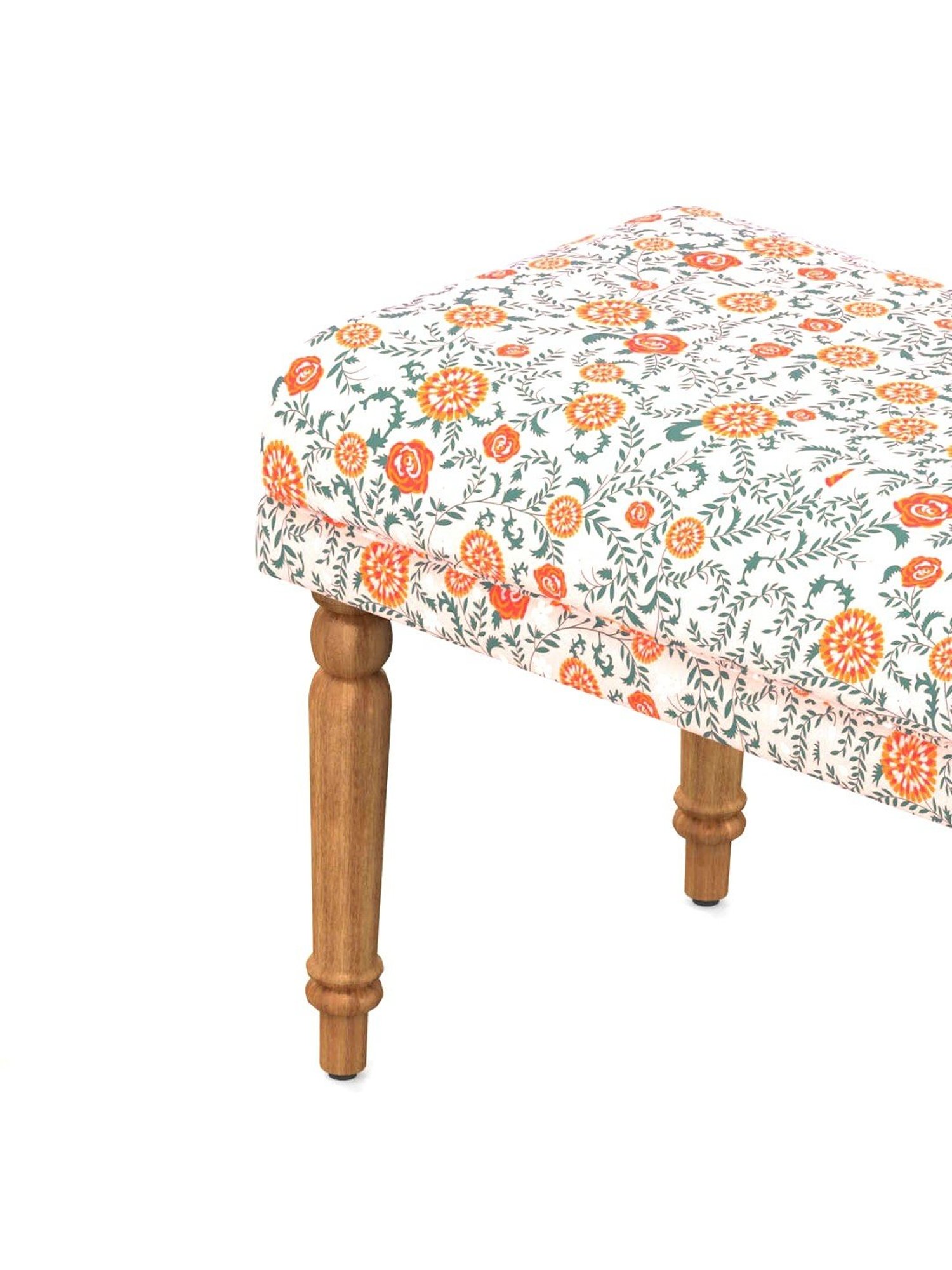 Chumbak Nawaab Earthy Floral Pink Peach Sheesham Wood Small Bench