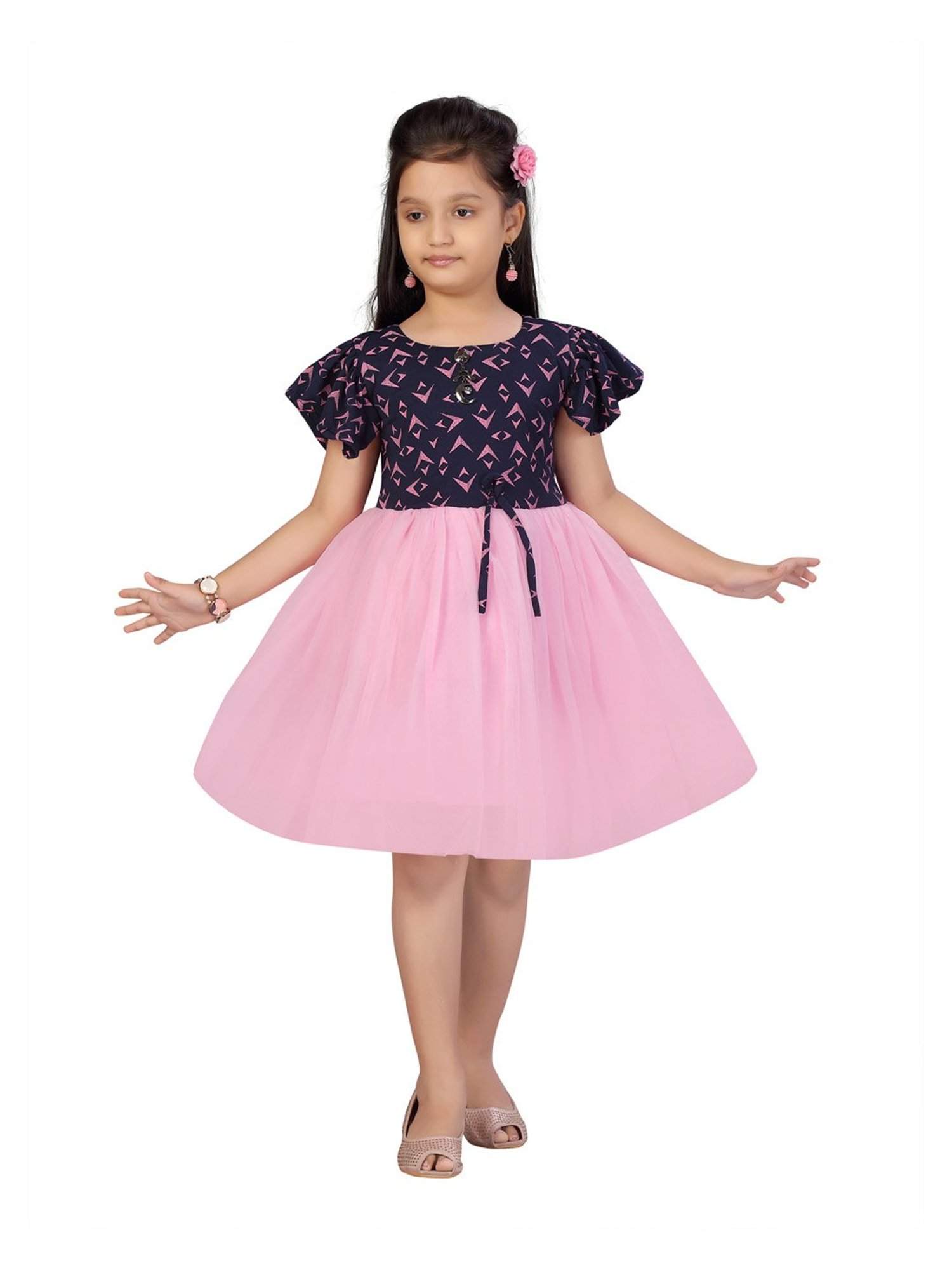 Aarika Kids Navy & Pink Printed Dress