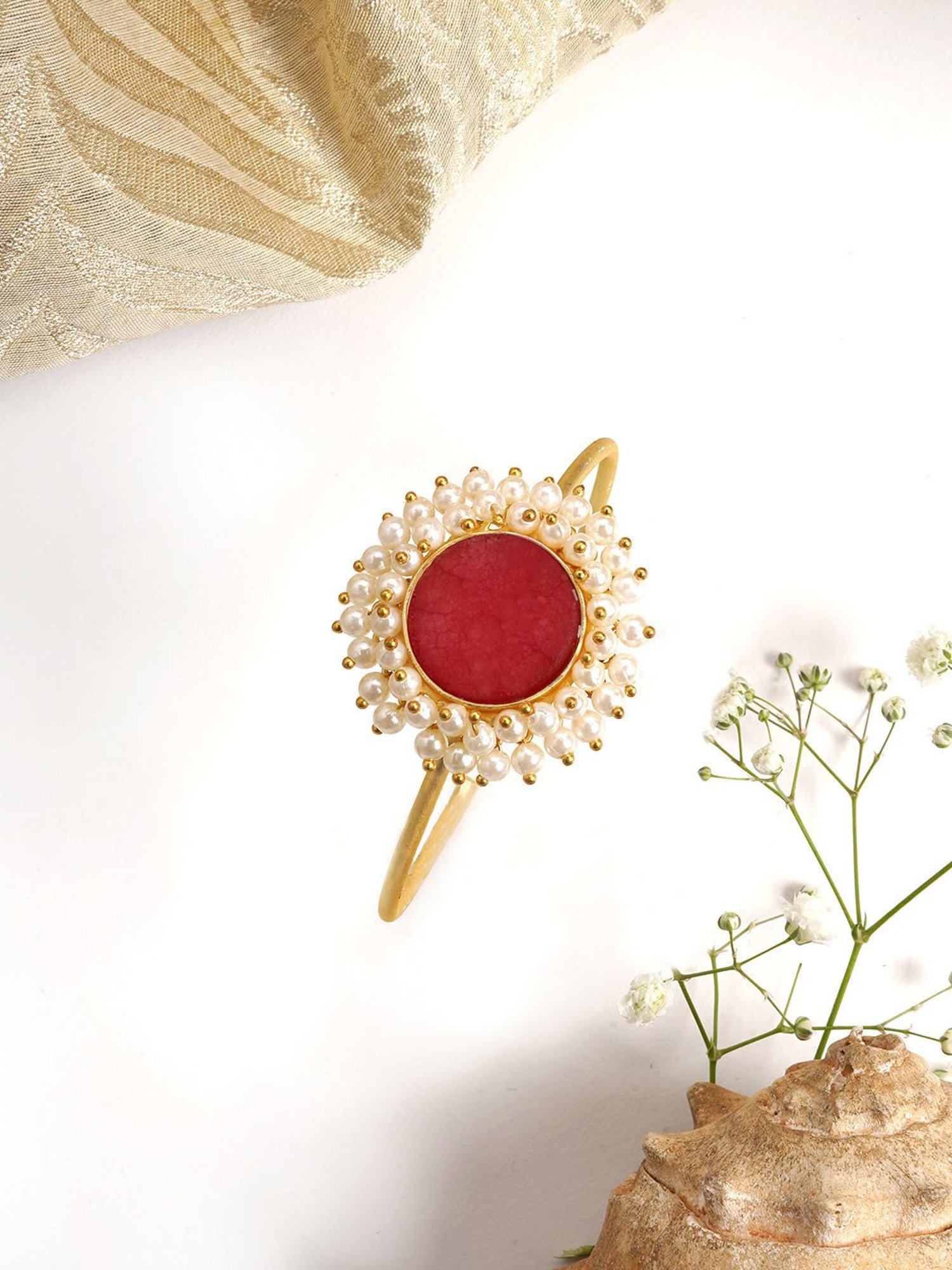 Teejh Aasita Red Studded Pearl Bracelet
