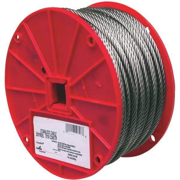 250' Stainless Steel 3/16" Diameter 740# Capacity Wire Rope Cable 7000626
