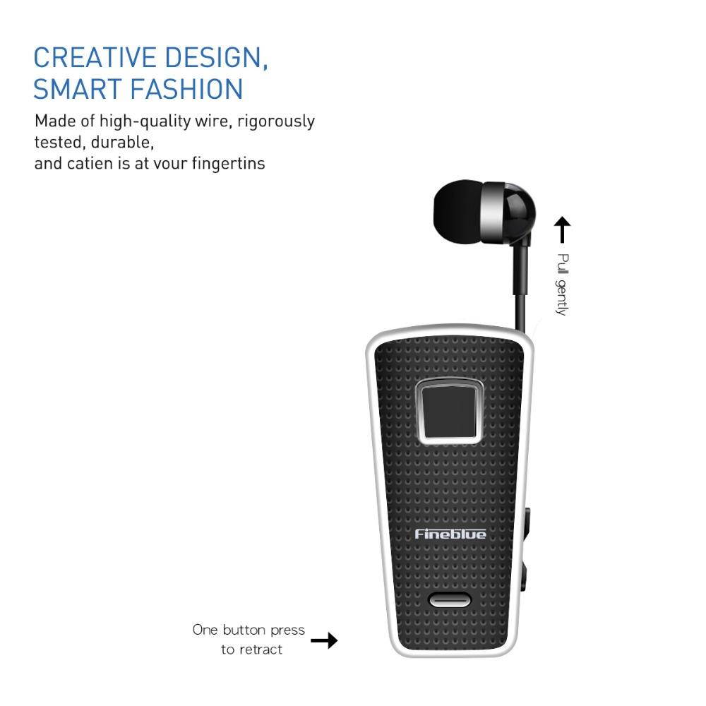 Fineblue F970 Portable MINI Wireless Bluetooth Neck Clip Telescopic Type Business Sport Earphone Vibration Wear Clip with Mic UM (White)