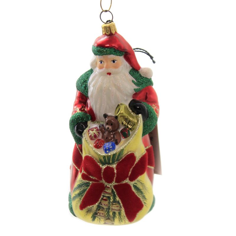 Joy To The World 6.0" Vintage Bells Bratislava Santa Ornament Metzler Bro Flock  -  Tree Ornaments