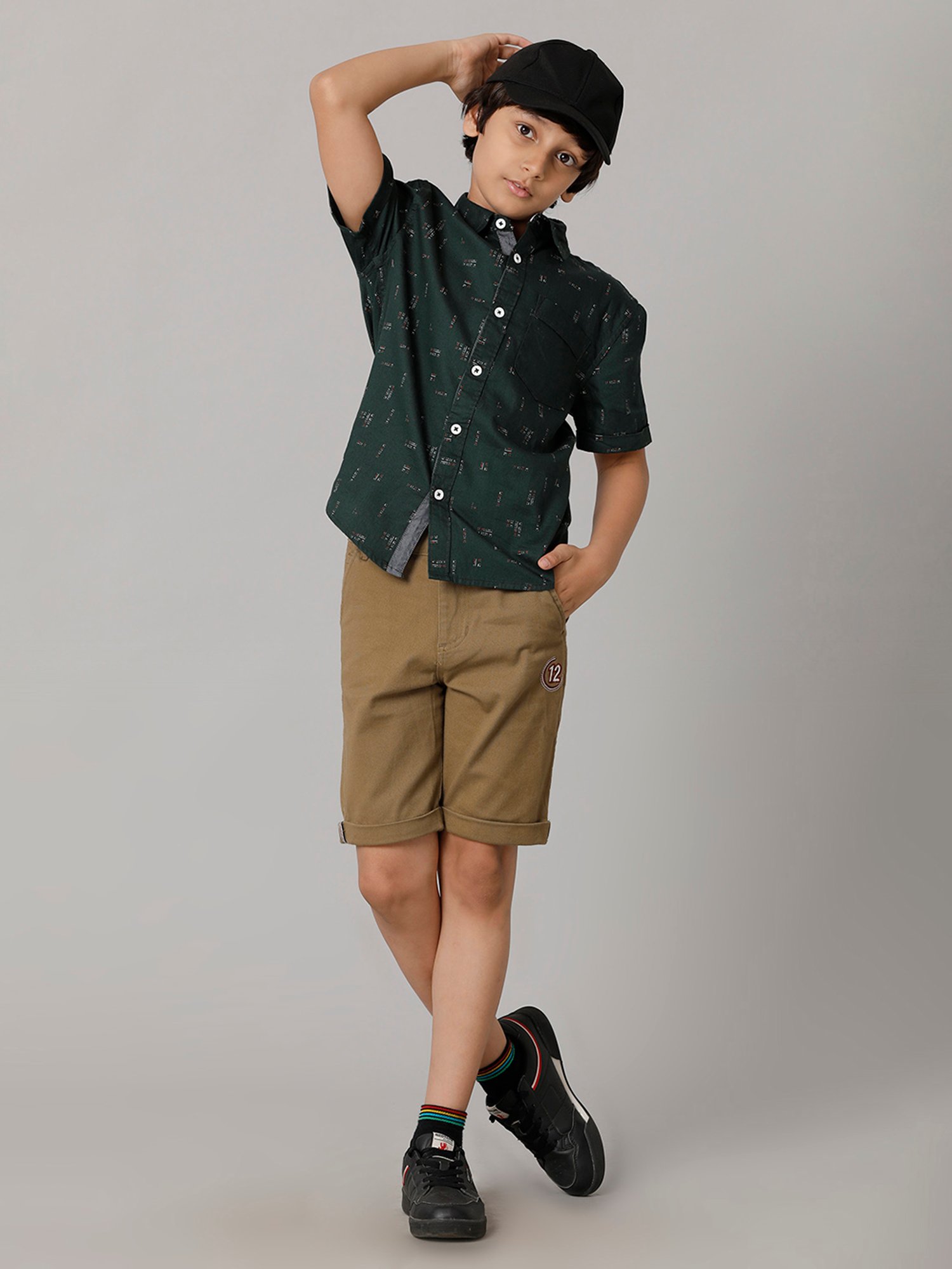 Under Fourteen Only Kids Green Printed Shirt