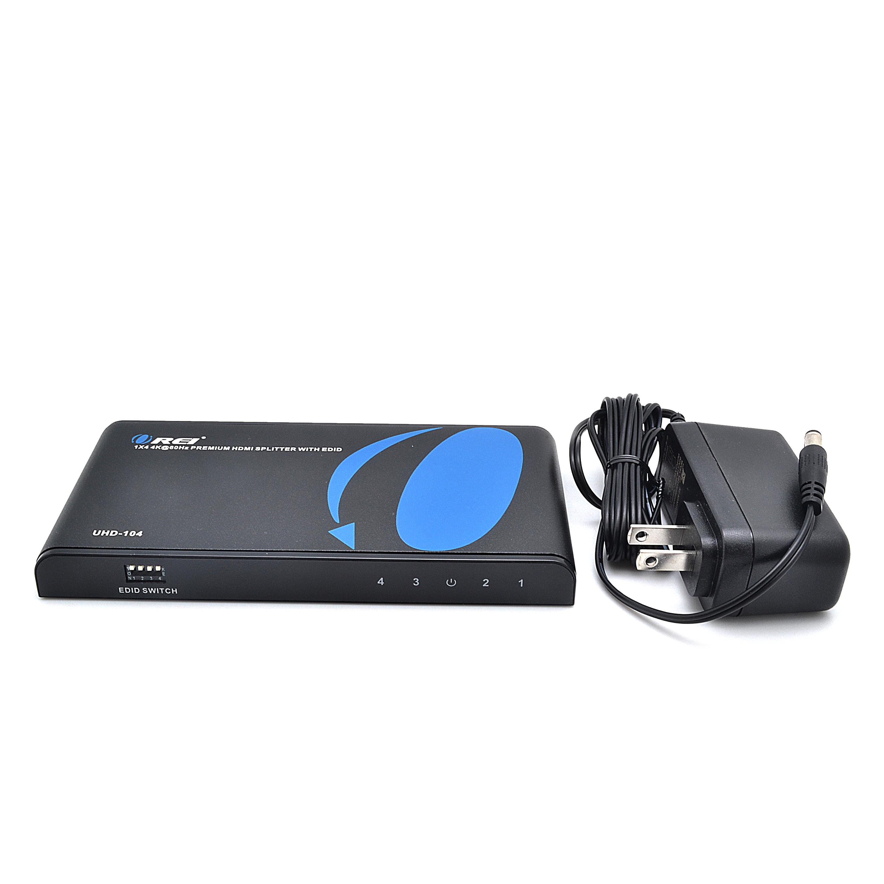Orei 1x4 2.0 HDMI Splitter 2 Ports with Full Ultra HDCP 2.2, 4K at 60Hz & 3D Supports EDID Control - UHD-104