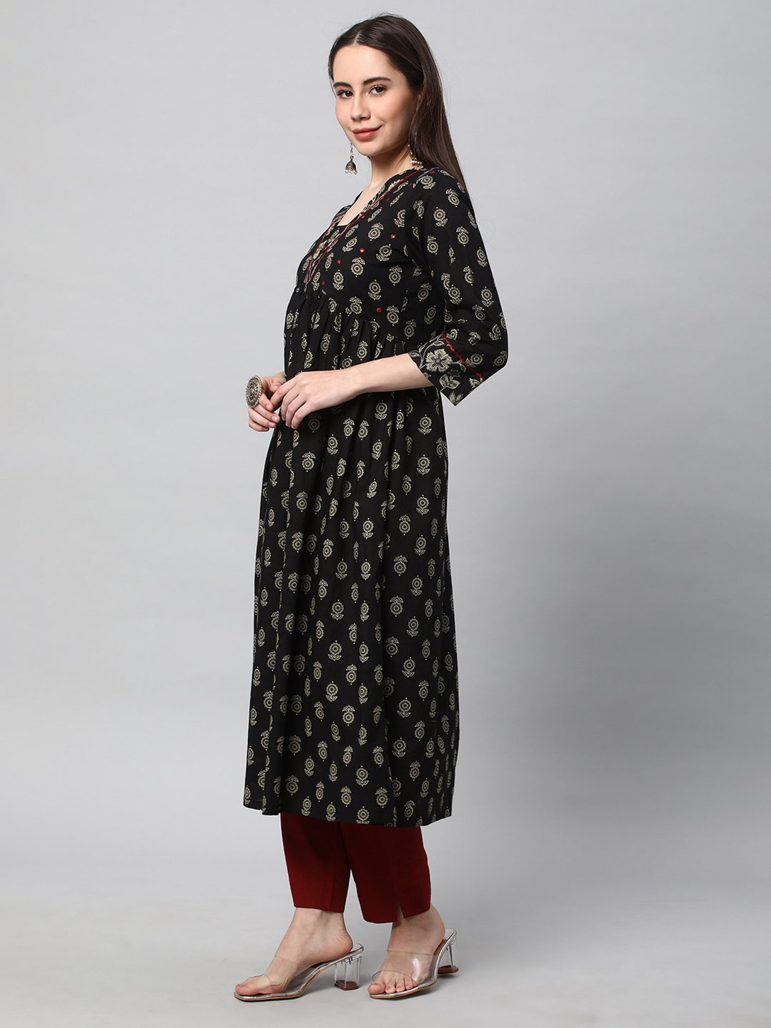 Kami Kubi Black Embroidered A Line Kurta
