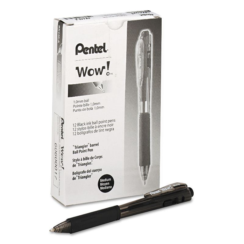Pentel WOW! Retractable Ballpoint Pen 1mm Black Barrel/Ink Dozen BK440A