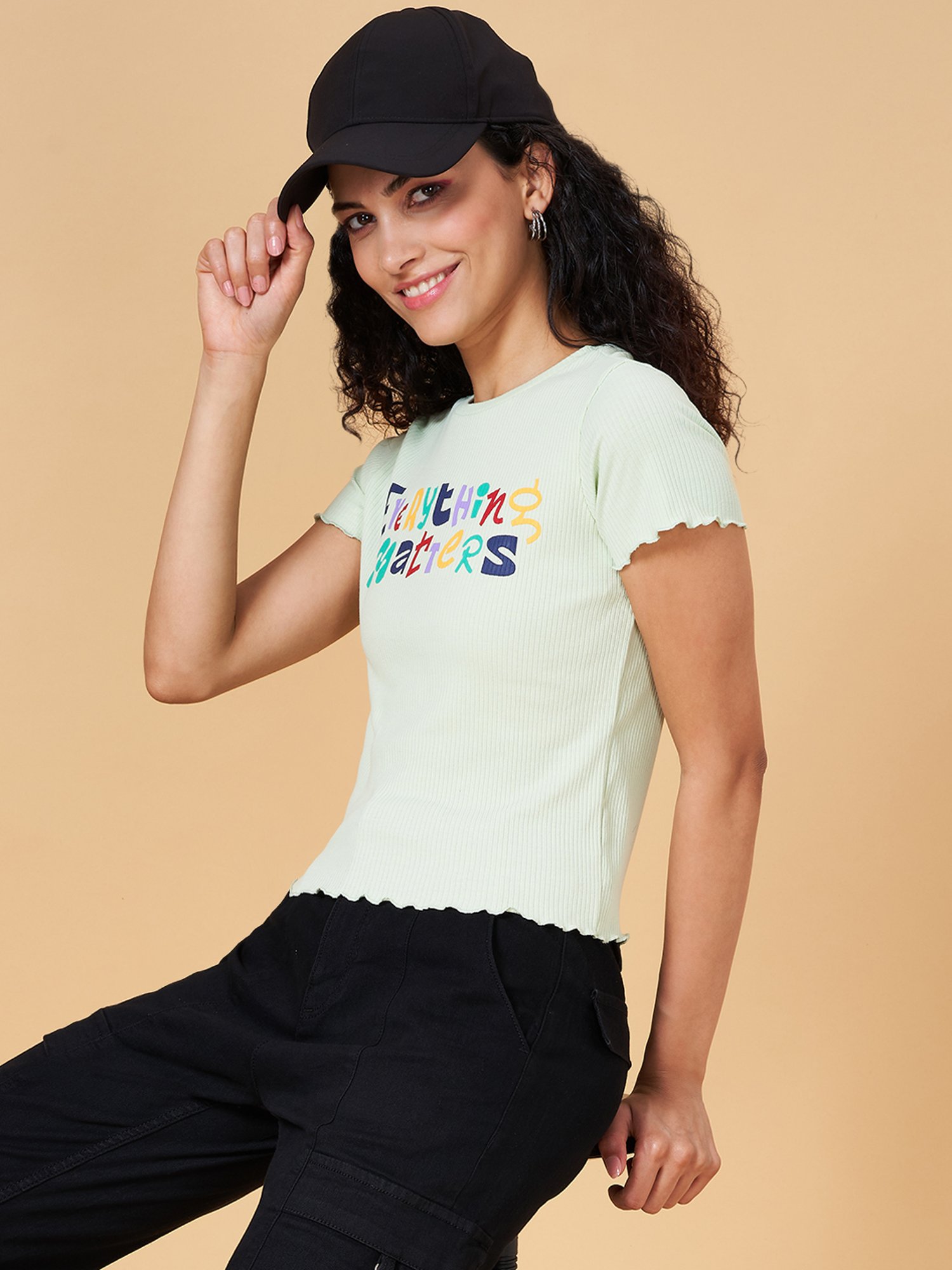 People by Pantaloons Mint Green Graphic Print T-Shirt