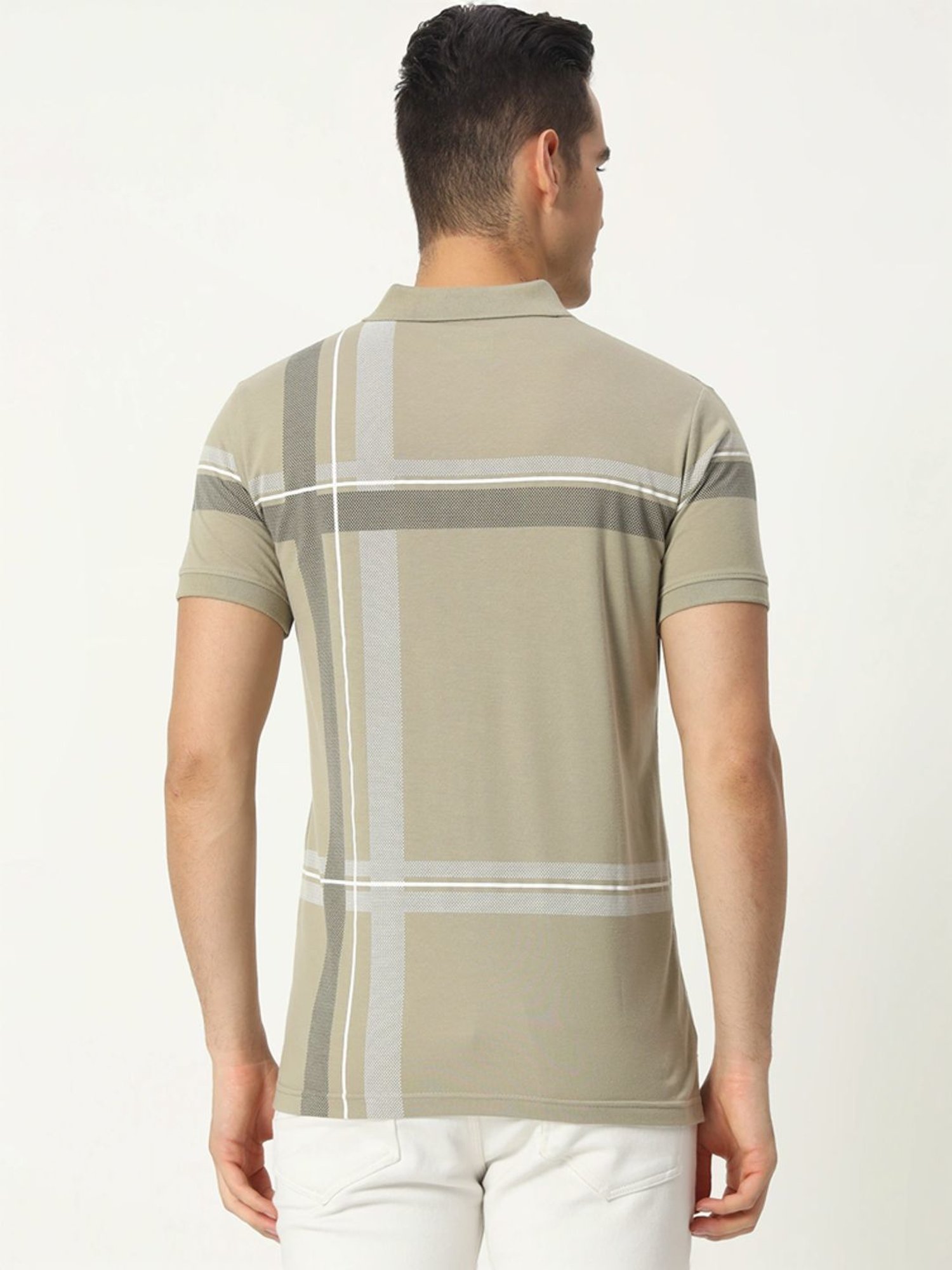 Tab91 Green Regular Fit Checks Polo T-Shirts