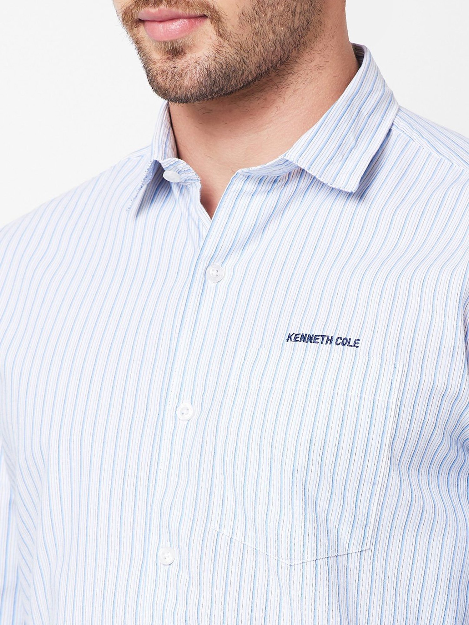 Kenneth Cole New York White Slim Fit Striped Shirt