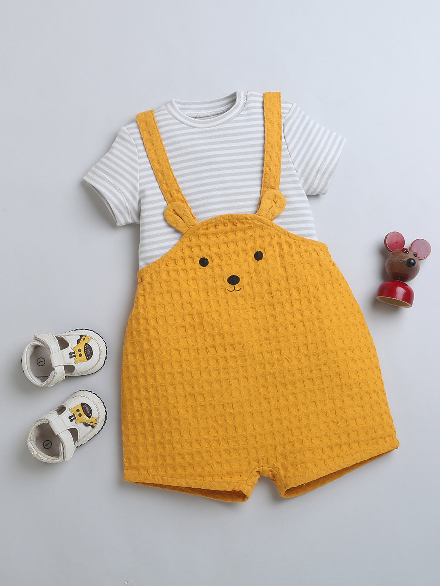 Nino Bambino Kids White & Mustard Striped T-Shirt with Dungaree