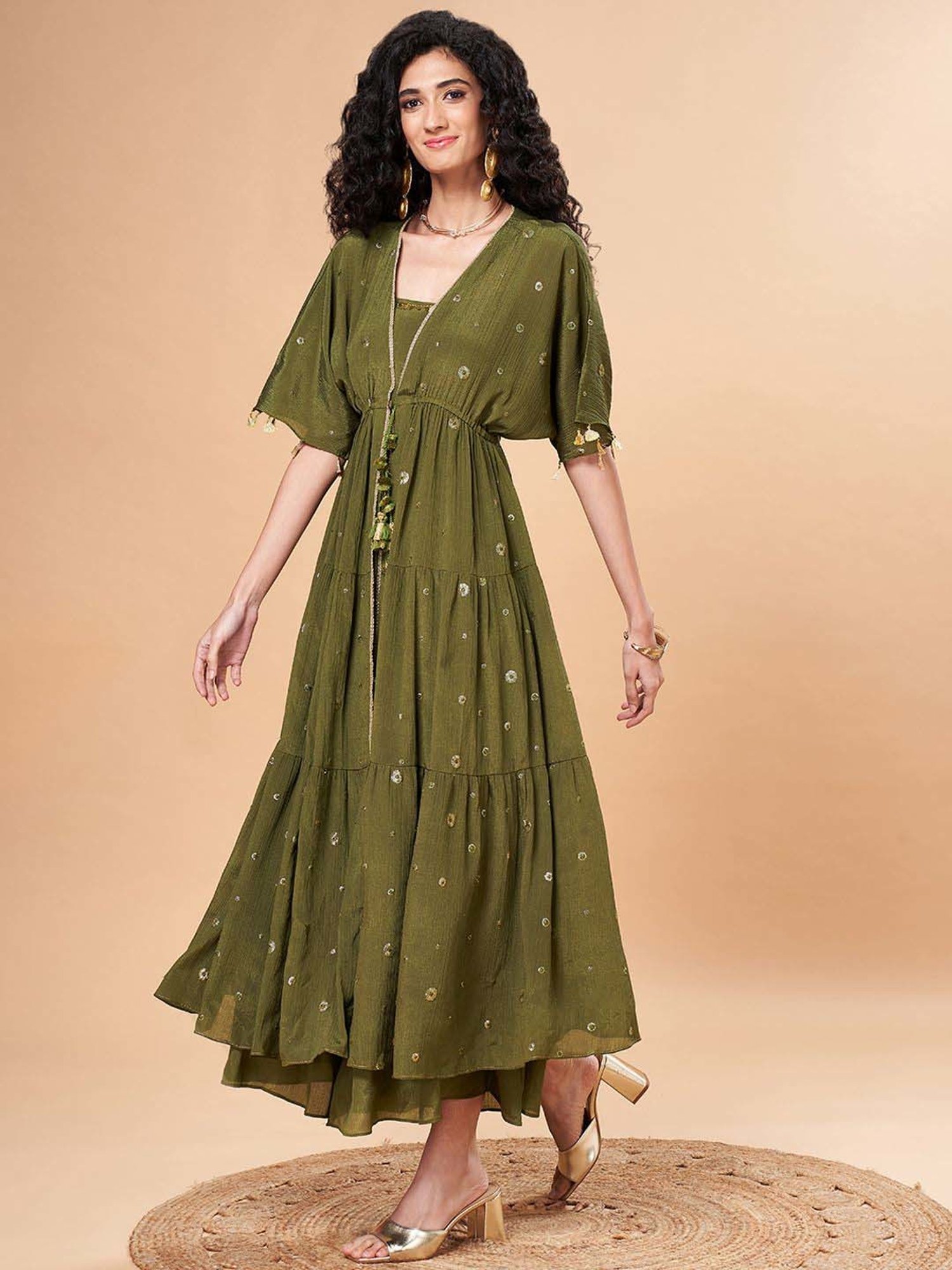 Marigold Lane Green Embellished Jumpsuit With Jacket