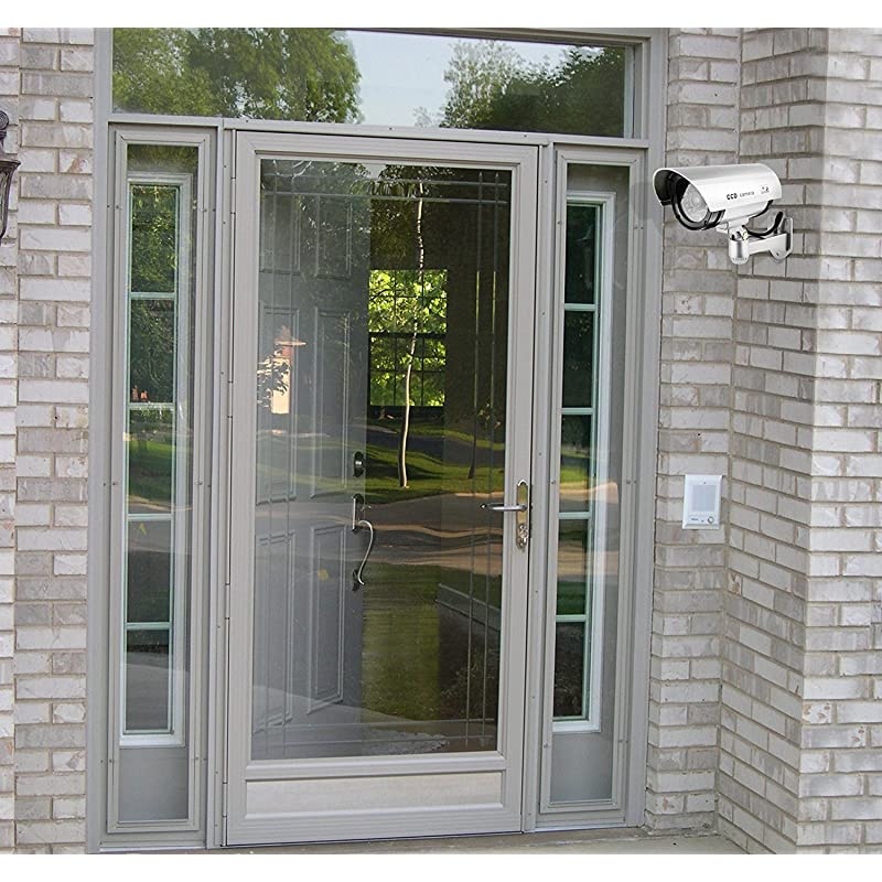 2 Pack) Dummy Security Camera, Fake Bullet CCTV Surveillance System with Realistic Look Recording LEDs + Bonus Warning Sticker - Indoor/Outdoor Use, for Homes & Business- by