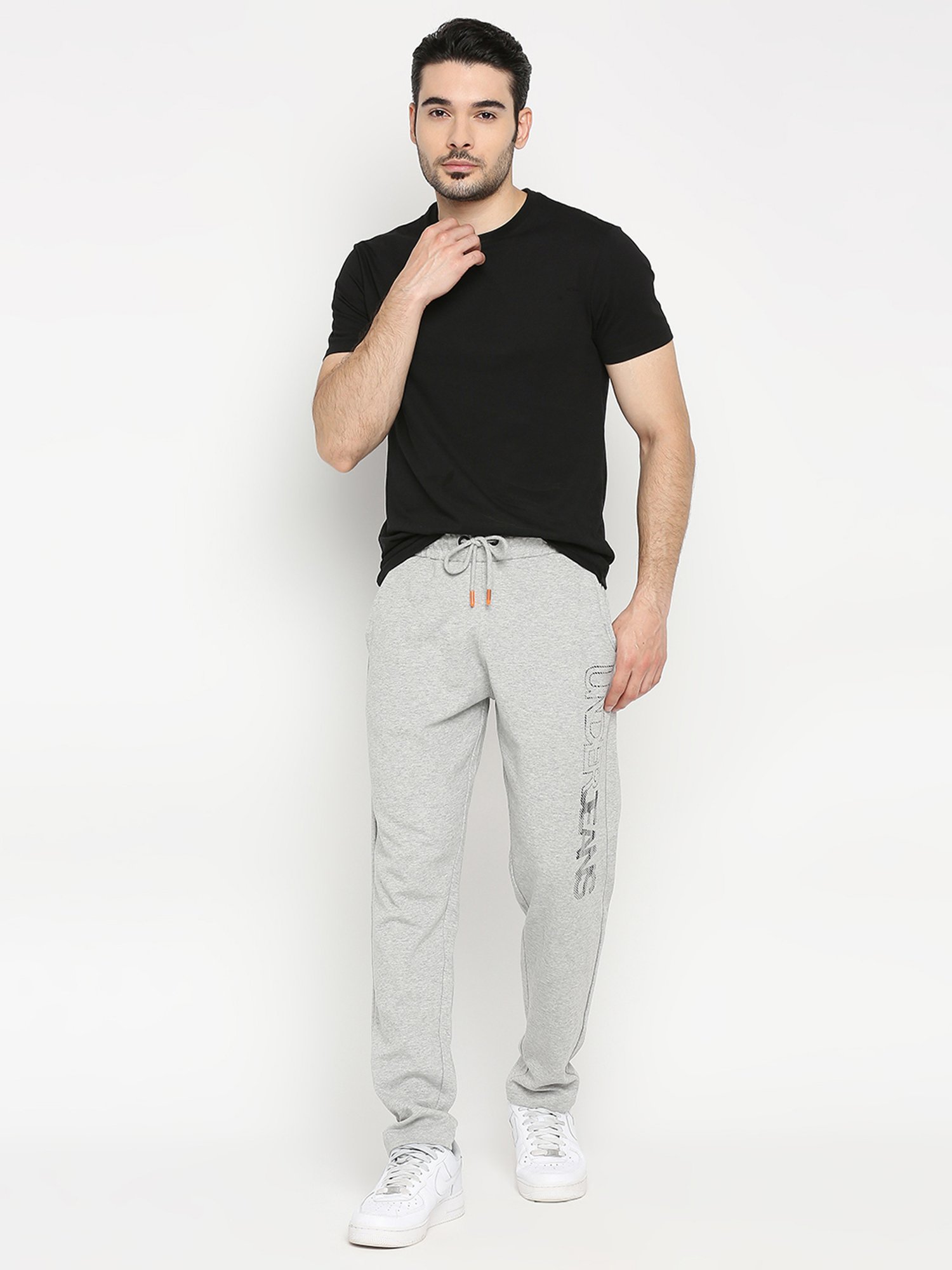 UnderJeans by Spykar Grey Melange Printed Track Pants