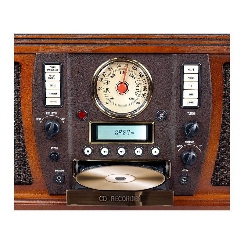 Victrola VTA-750B Nostalgic Aviator 7-in-1 Turntable Wooden Entertainment Center with Bluetooth, Mahogany