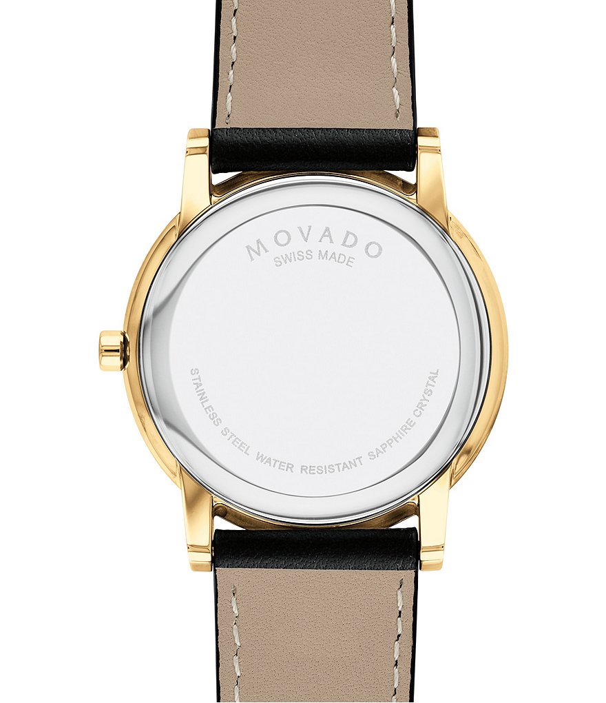 Movado Museum Classic Gold-Toned Case Black CalfSkin Watch
