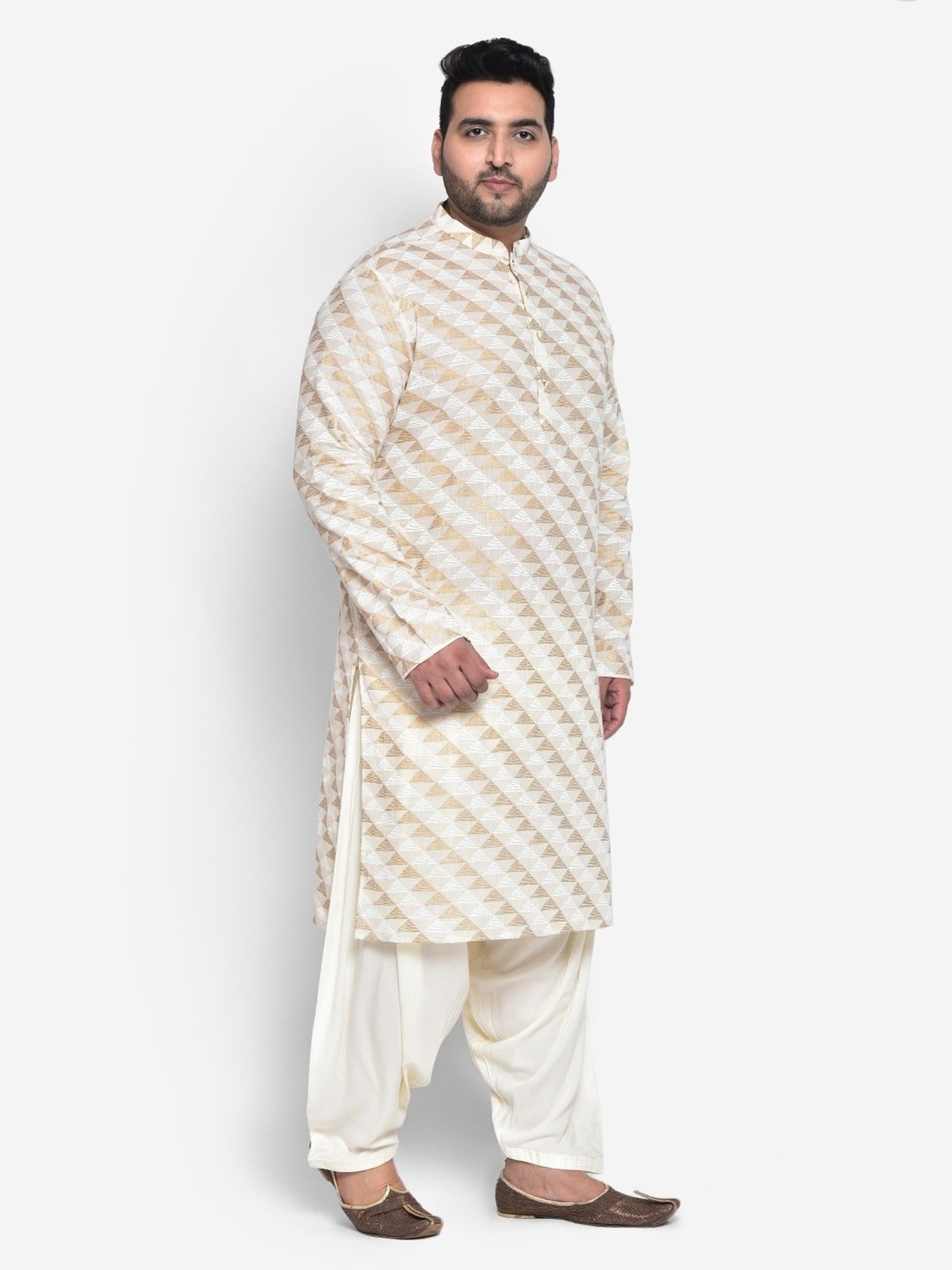 KISAH PLUS Beige Regular Fit Printed Kurta Bottom Set