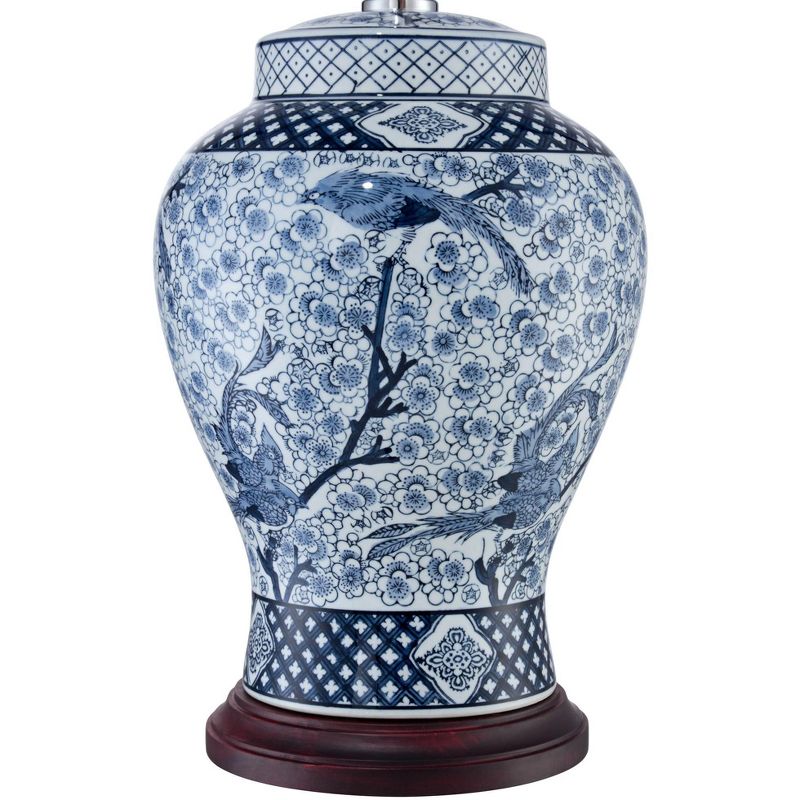 Barnes and Ivy Traditional Table Lamp Porcelain Blue and White Bird and Branch Jar White Bell Shade for Living Room Family Bedroom