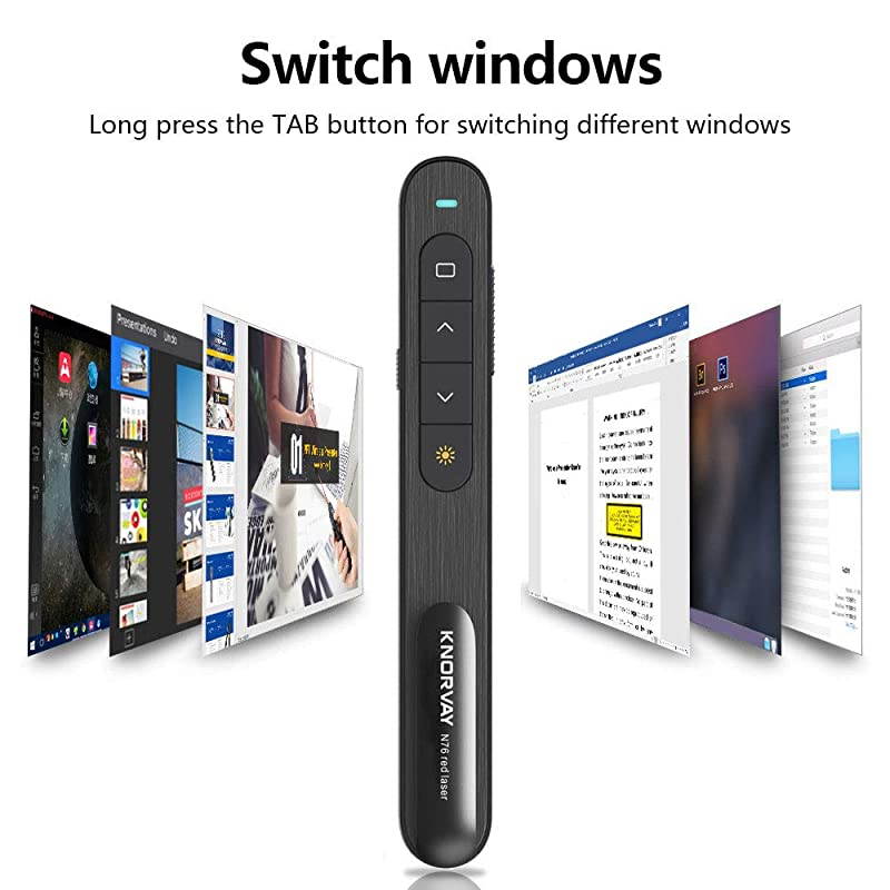 Button Customized Function  N76RBK Wireless Presenter Rechargeable with 300ft Long Control Distance Laser Pointer Rechargeable with 360mAh Long Battery Life Slide Advancer Support Mac