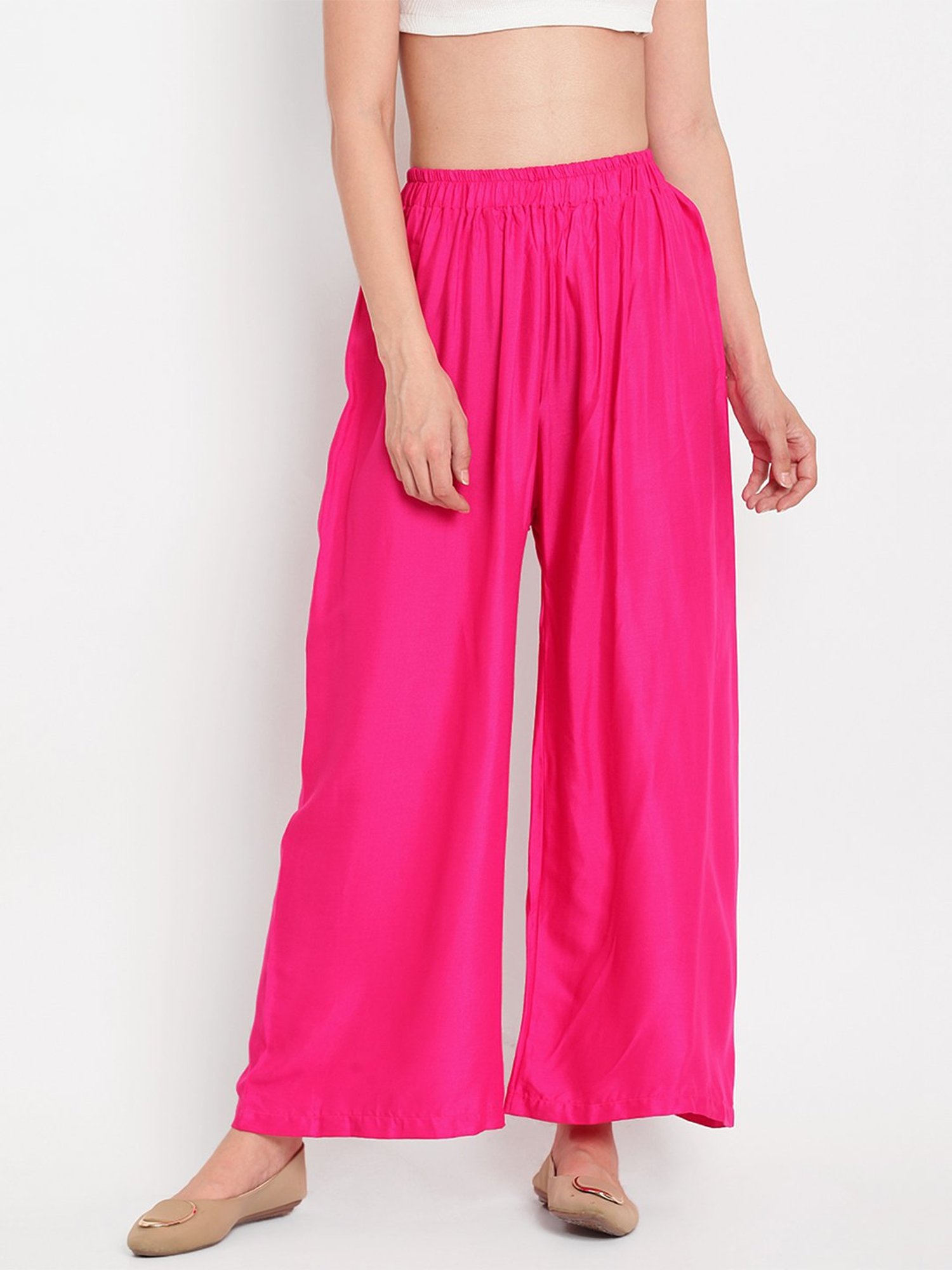 TAG 7 Pink & Black Regular Fit Palazzos - Pack Of 2