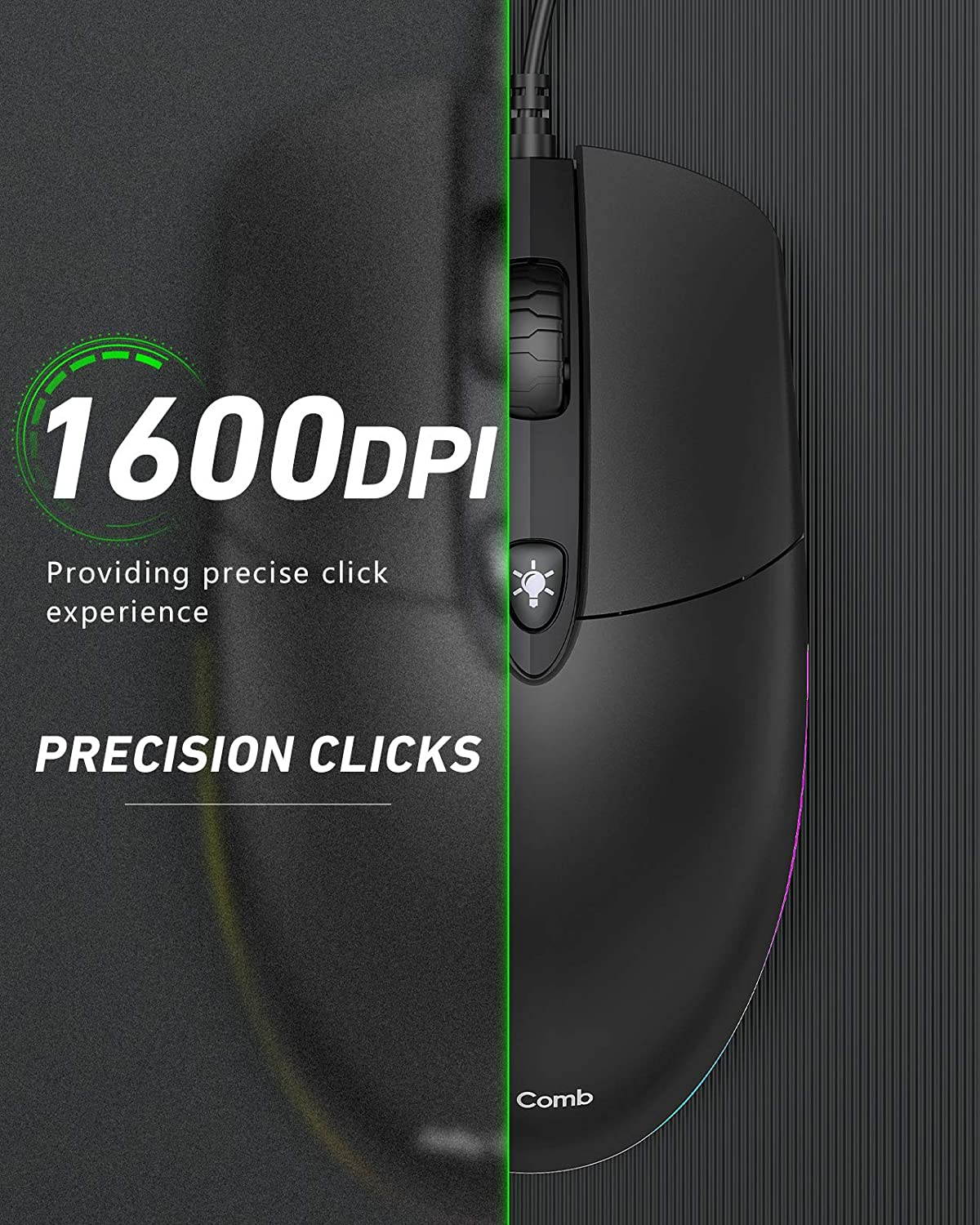 USB Wired Mouse,RGB Optical Silent Computer Mouse,1600 DPI Office and Home Mice,for Windows PC, Laptop, Desktop, Notebook-MS059 (Black)