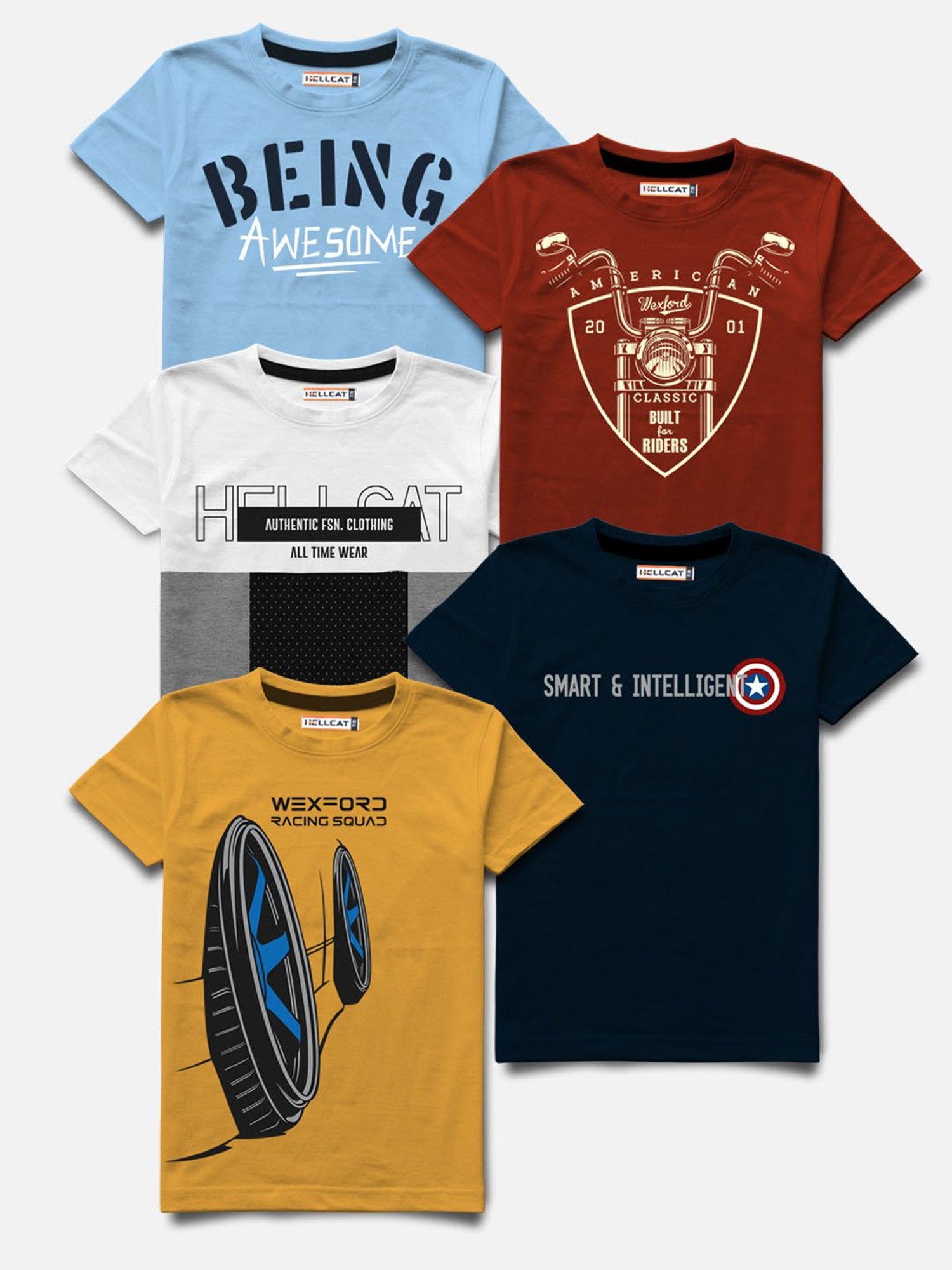 HELLCAT Multicolor Printed T-Shirt (Pack Of 5)