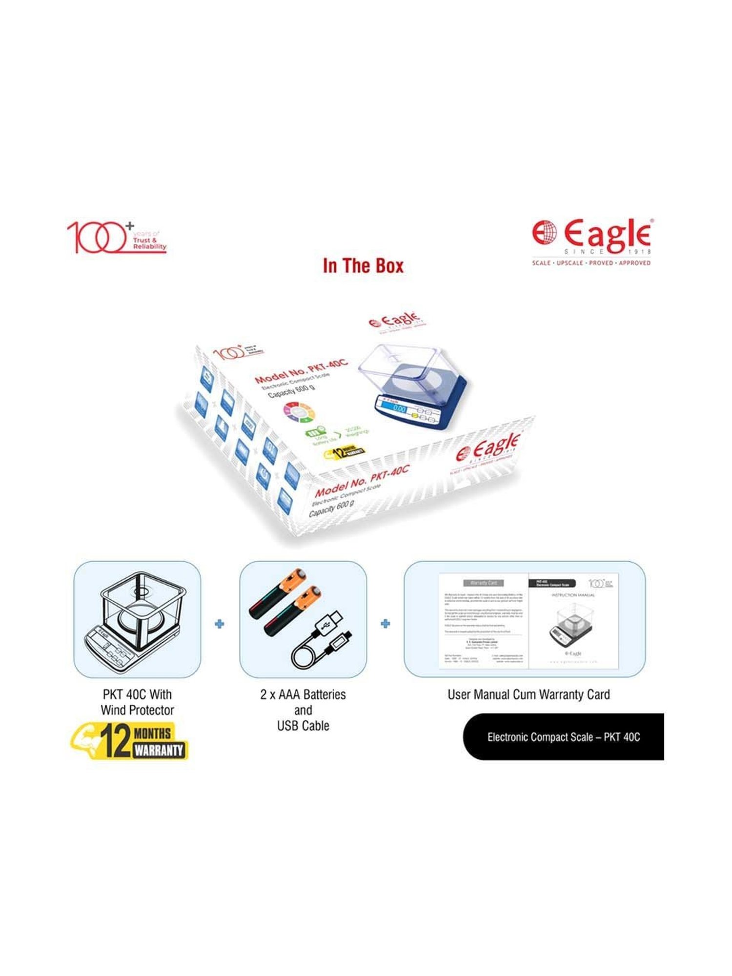 Eagle PKT-40C Digital Weight Machine for Gold 600 g Capacity, 0.01 g Accuracy, Gold Weighing Machine