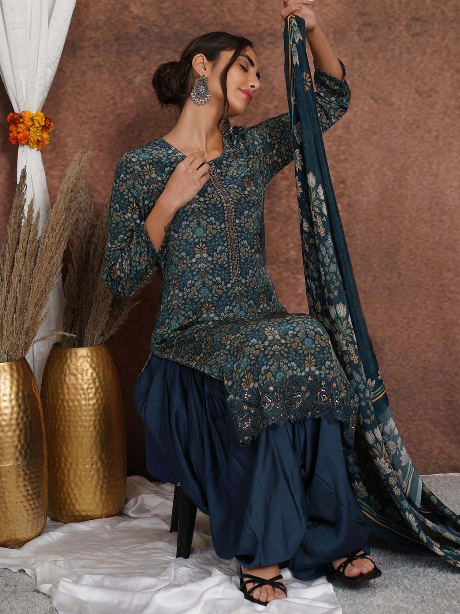 Stylee LIFESTYLE Blue Printed Unstitched Dress Material