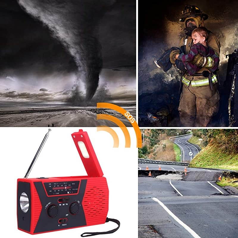 SOS 2000mAh Emergency Solar Hand Crank Portable Radio,NOAA Weather Radio for Household and Emergency with AM/FM,LED Flashlight,Reading Lamp,USB Charger,Battery Indicator (Red 1)